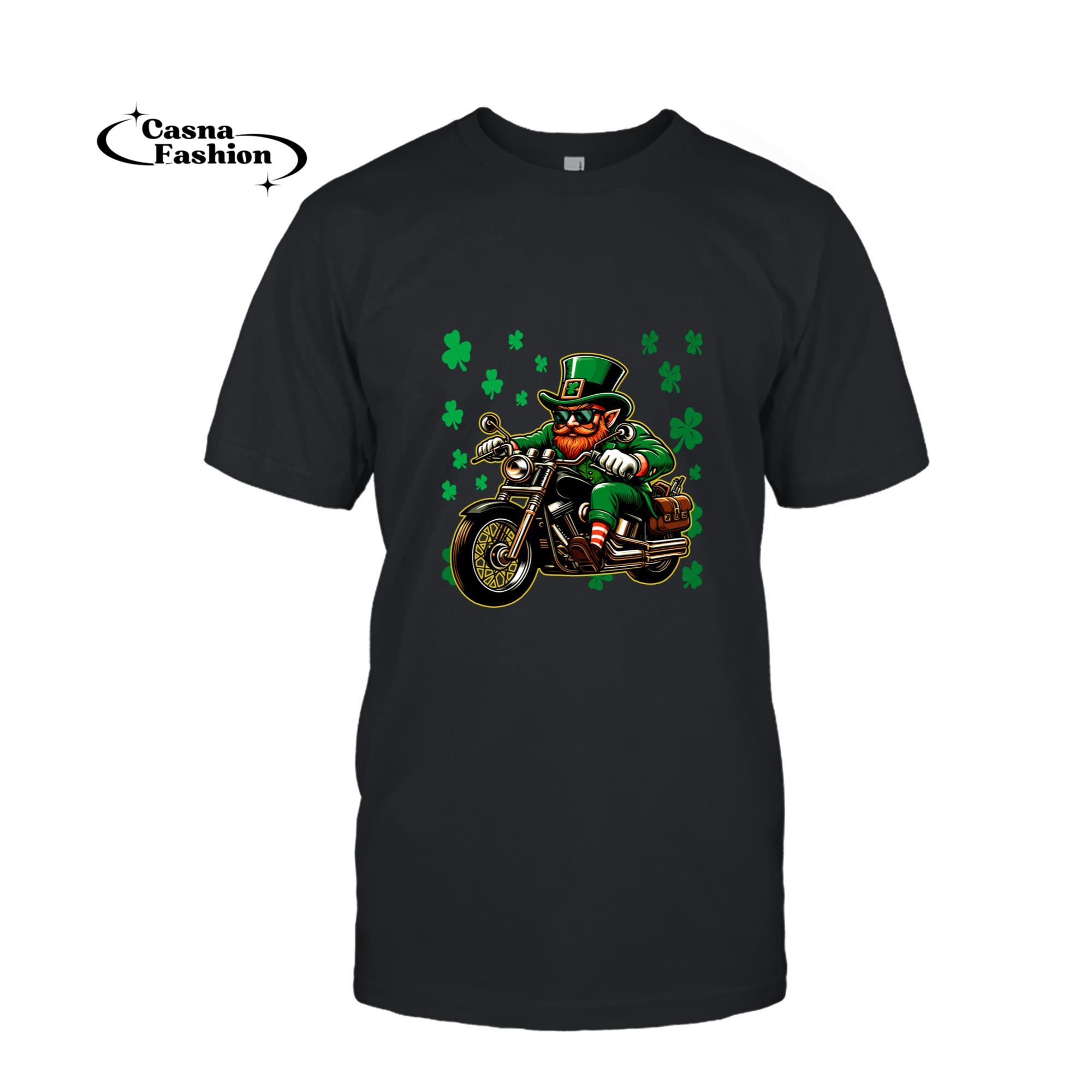 casnafashion_T-shirt_Motorcycle Saint Patrick's Day Irish Shamrock Biker Lucky Long Sleeve T-Shirt_T-shirt_Black