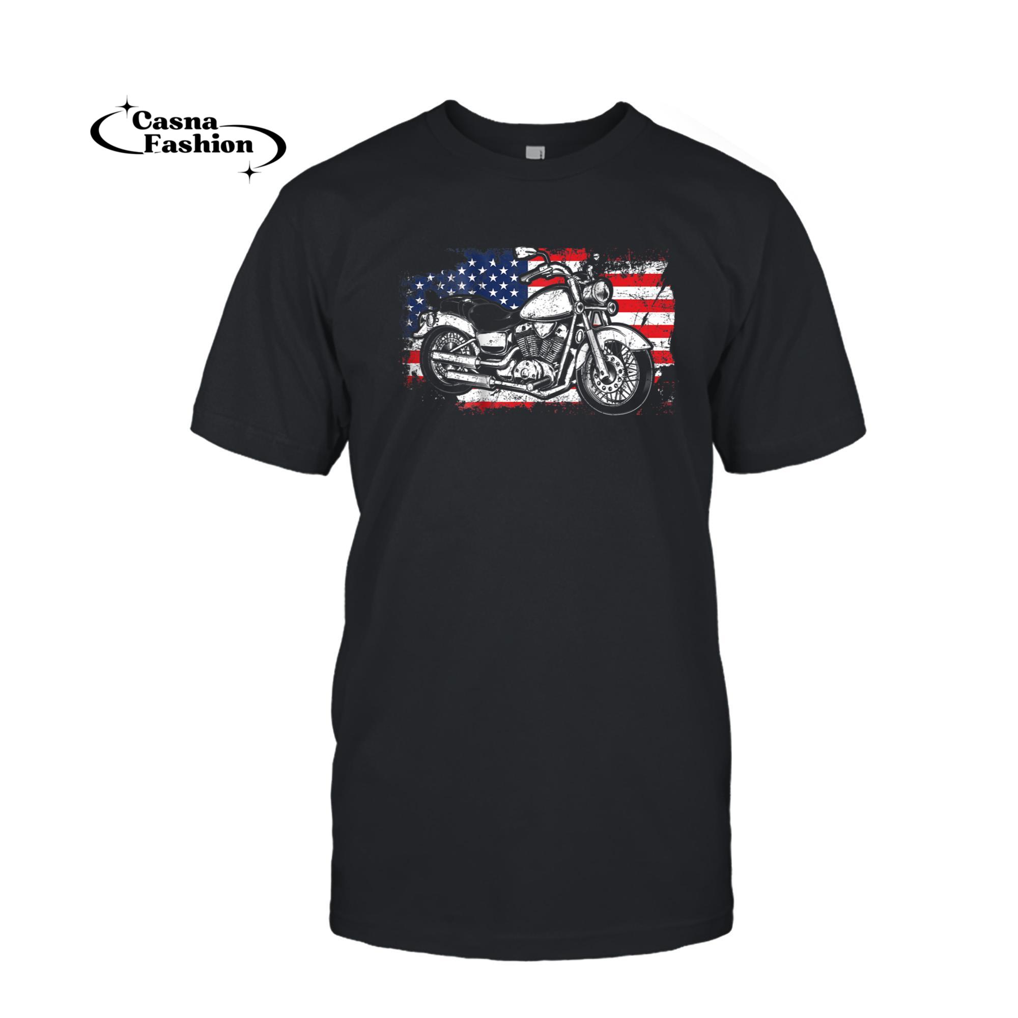 casnafashion_T-shirt_Motorcycle Shirt Biker America Flag Patriotic Grunge_T-shirt_Black