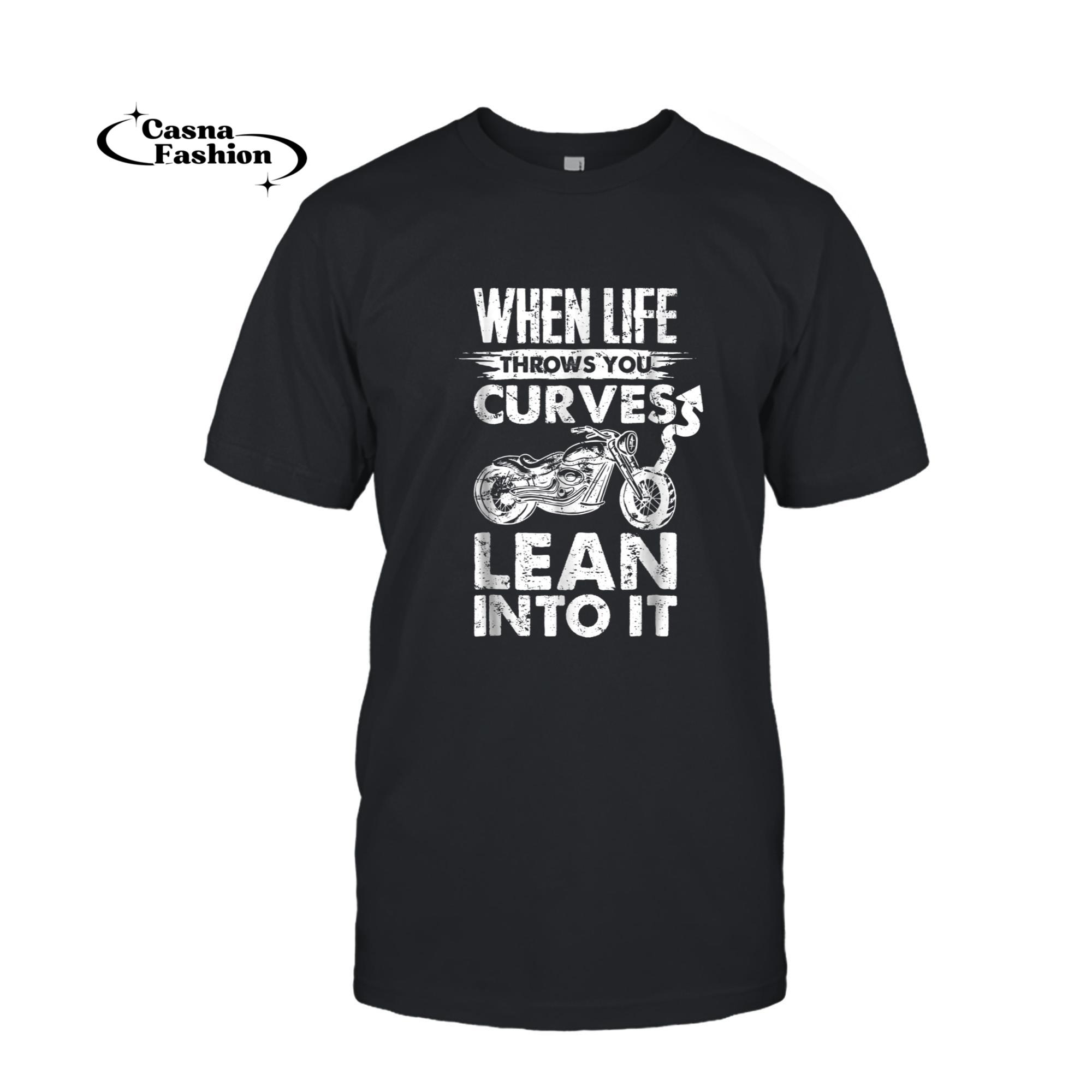 casnafashion_T-shirt_Motorcycle Tshirt When life throws you curves lean into it_T-shirt_Black