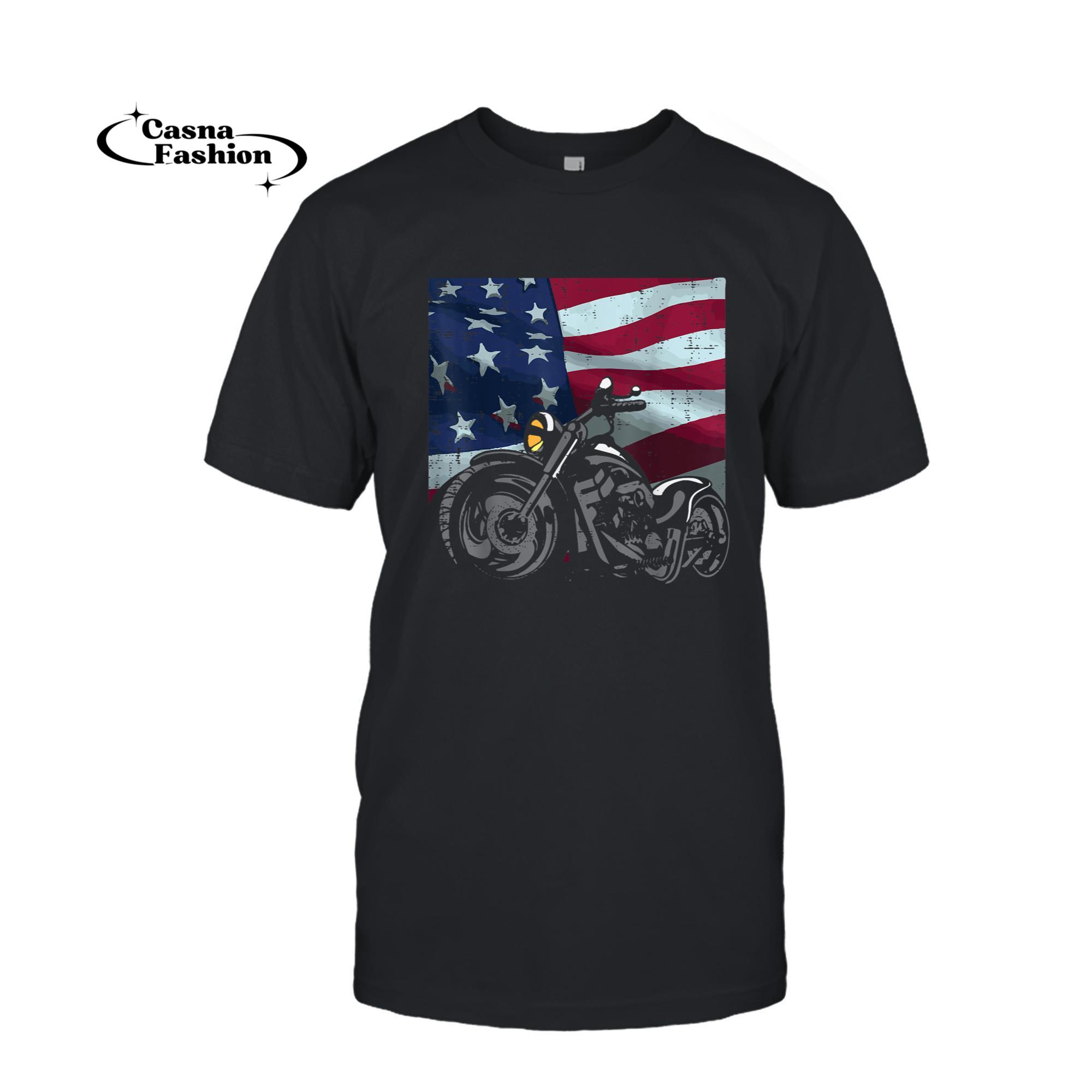 casnafashion_T-shirt_Motorcycle US Flag Biker Motorbike Patriotic Men Women Kids T-Shirt_T-shirt_Black