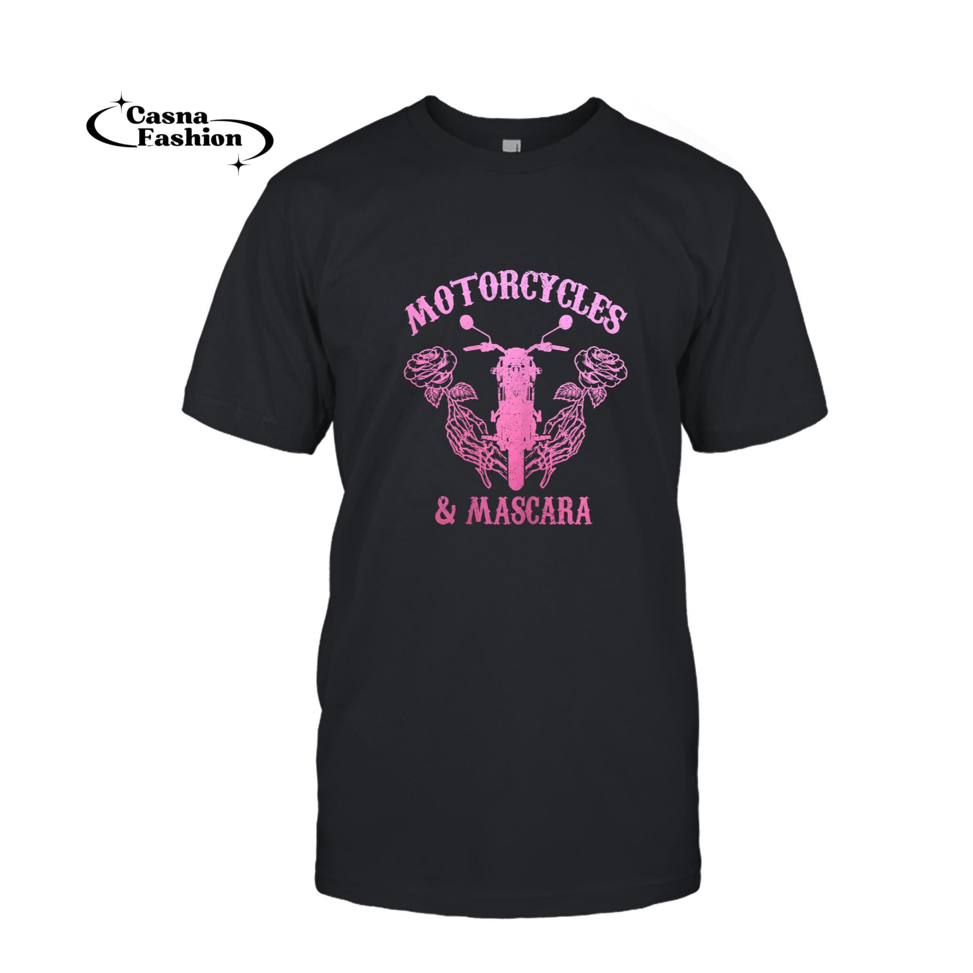 casnafashion_T-shirt_Motorcycles & Mascara Biker Girl Pink Vintage T-Shirt_T-shirt_Black