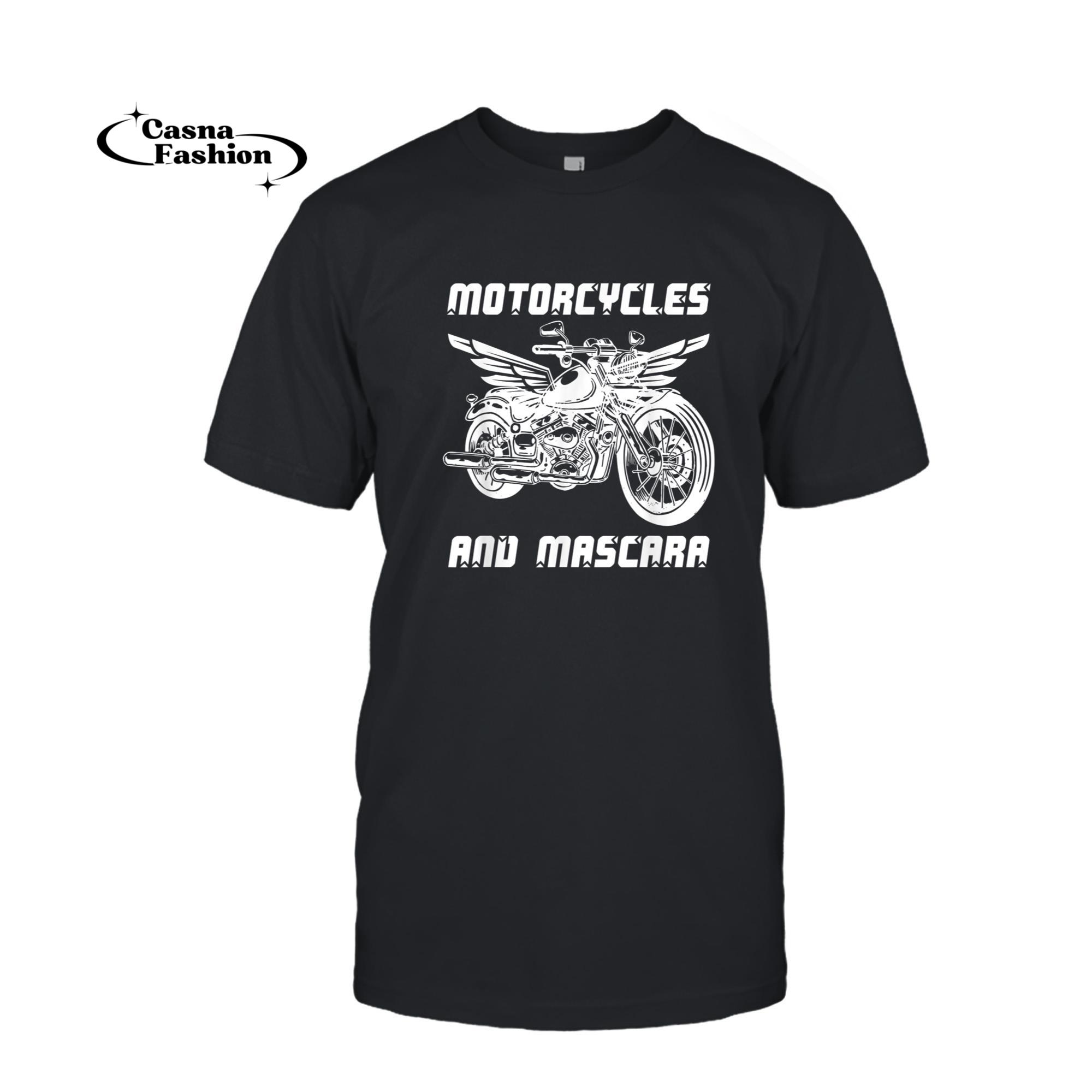 casnafashion_T-shirt_Motorcycles And Mascara Funny Biker Women Biking Gift Biker T-Shirt_T-shirt_Black