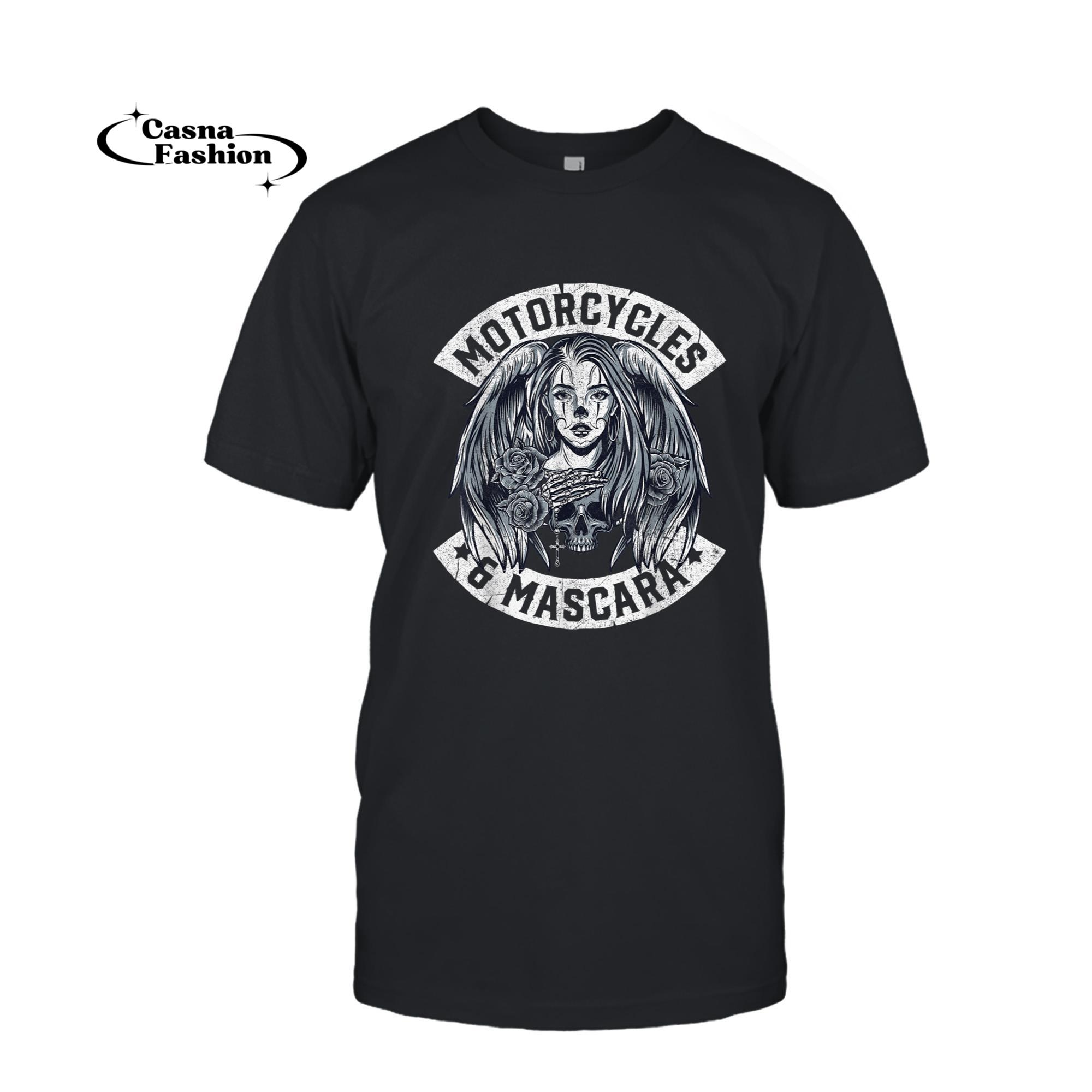 casnafashion_T-shirt_Motorcycles and Mascara Cute Motorcycle Chick Biker Girl T-Shirt_T-shirt_Black