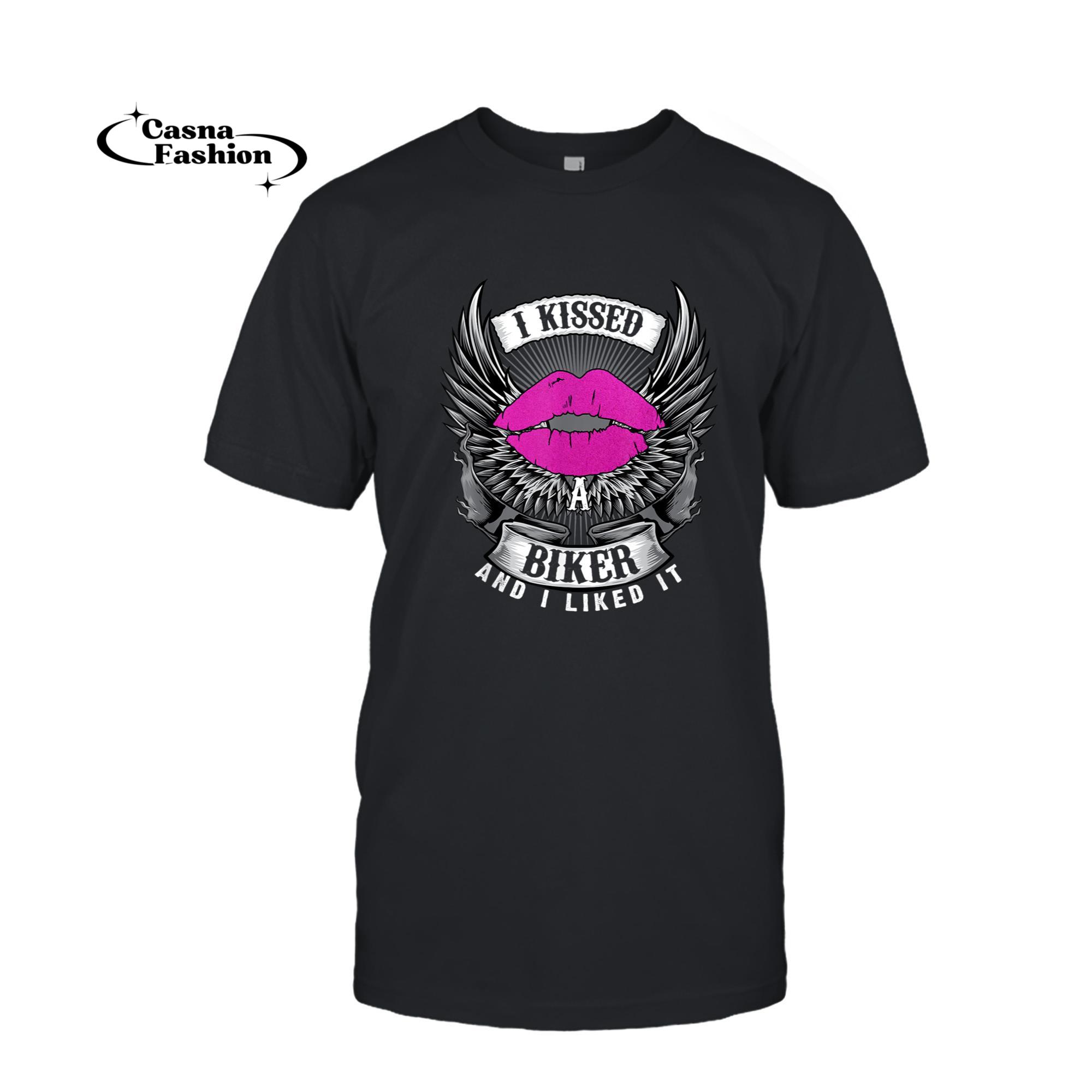 casnafashion_T-shirt_Motorcycling I Kissed A Biker And I Liked It Funny Girl Lip T-Shirt_T-shirt_Black