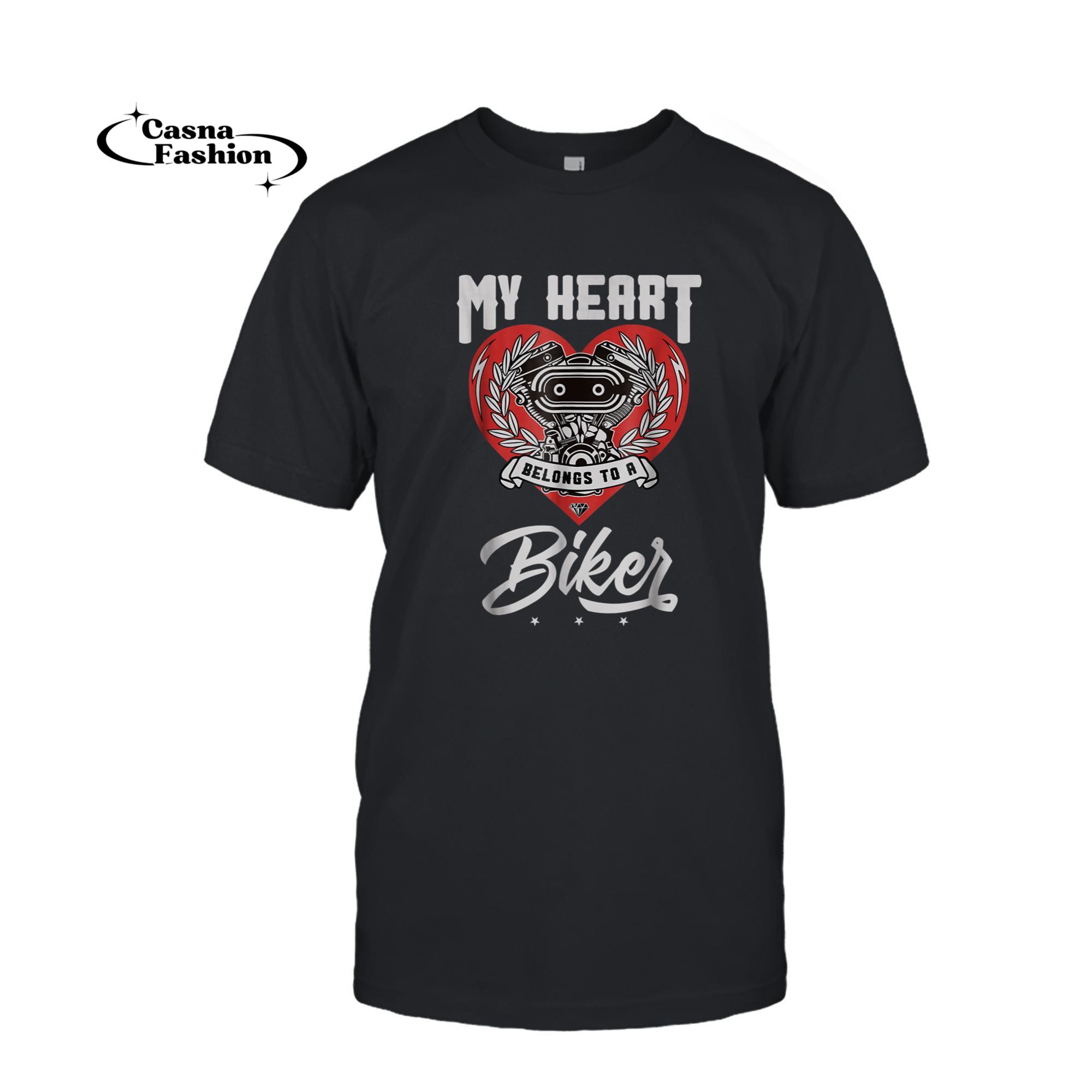 casnafashion_T-shirt_My Heart Belongs To A Biker - Funny biker TShirt Gift_T-shirt_Black