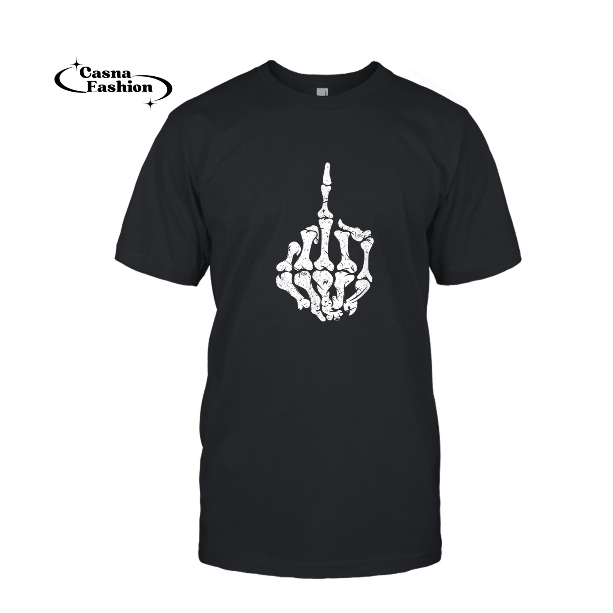 casnafashion_T-shirt_Offensive Biker Middle Finger Skull T-Shirt_T-shirt_Black