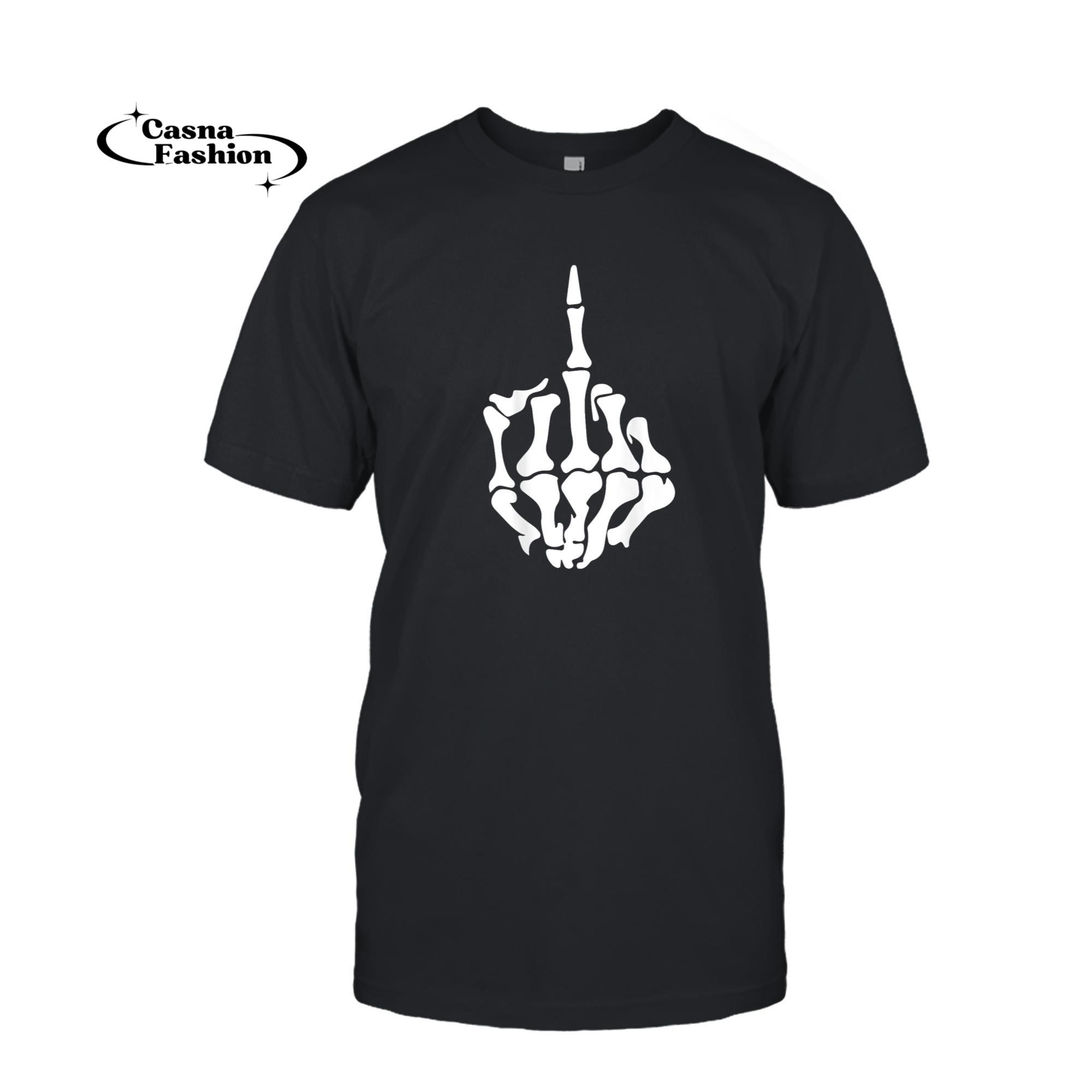 casnafashion_T-shirt_Offensive Rude Biker Skeleton Middle Finger Back Print T-Shirt_T-shirt_Black