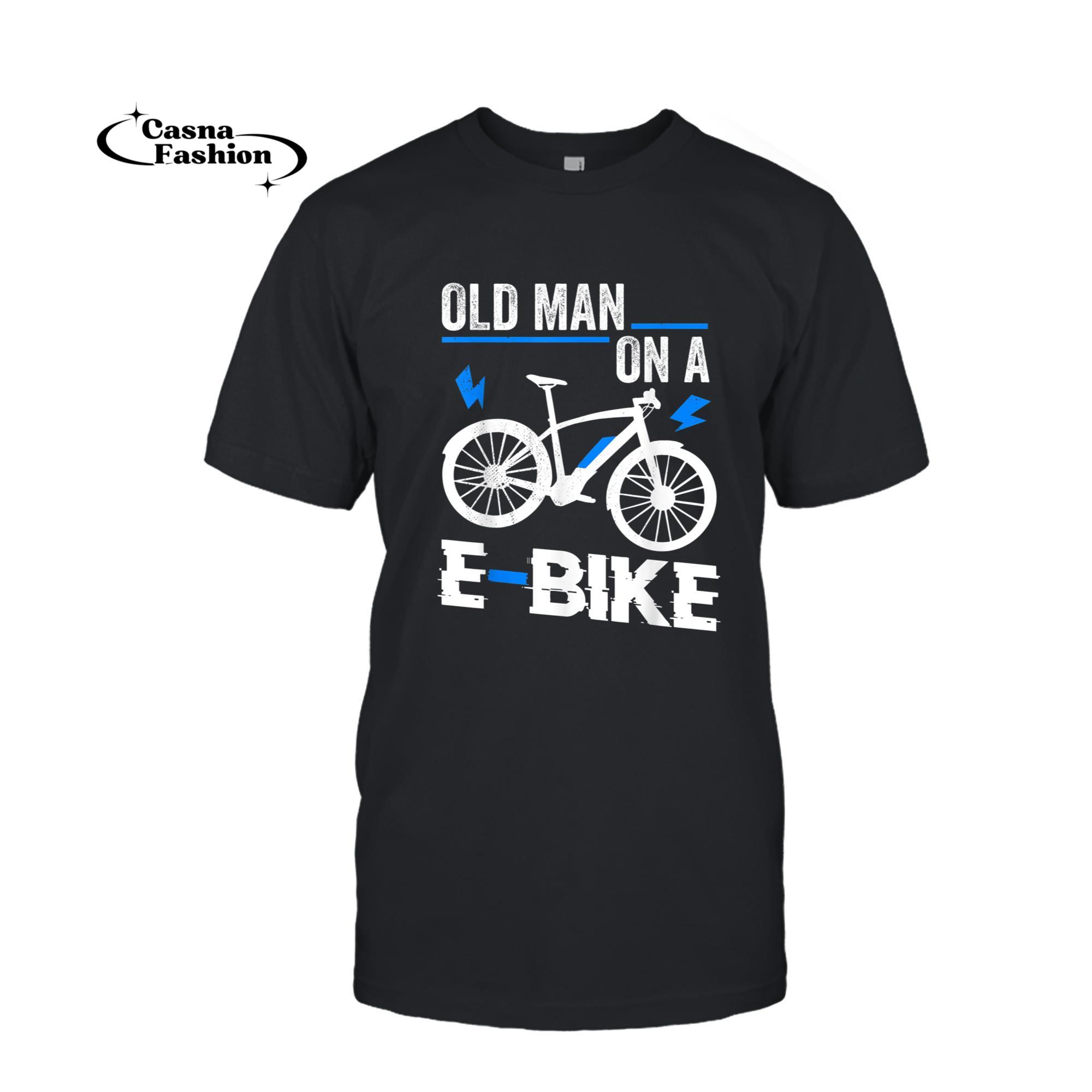 casnafashion_T-shirt_Old Man On A E-Bike Electronic Bicycle Sports Bike Biker T-Shirt_T-shirt_Black