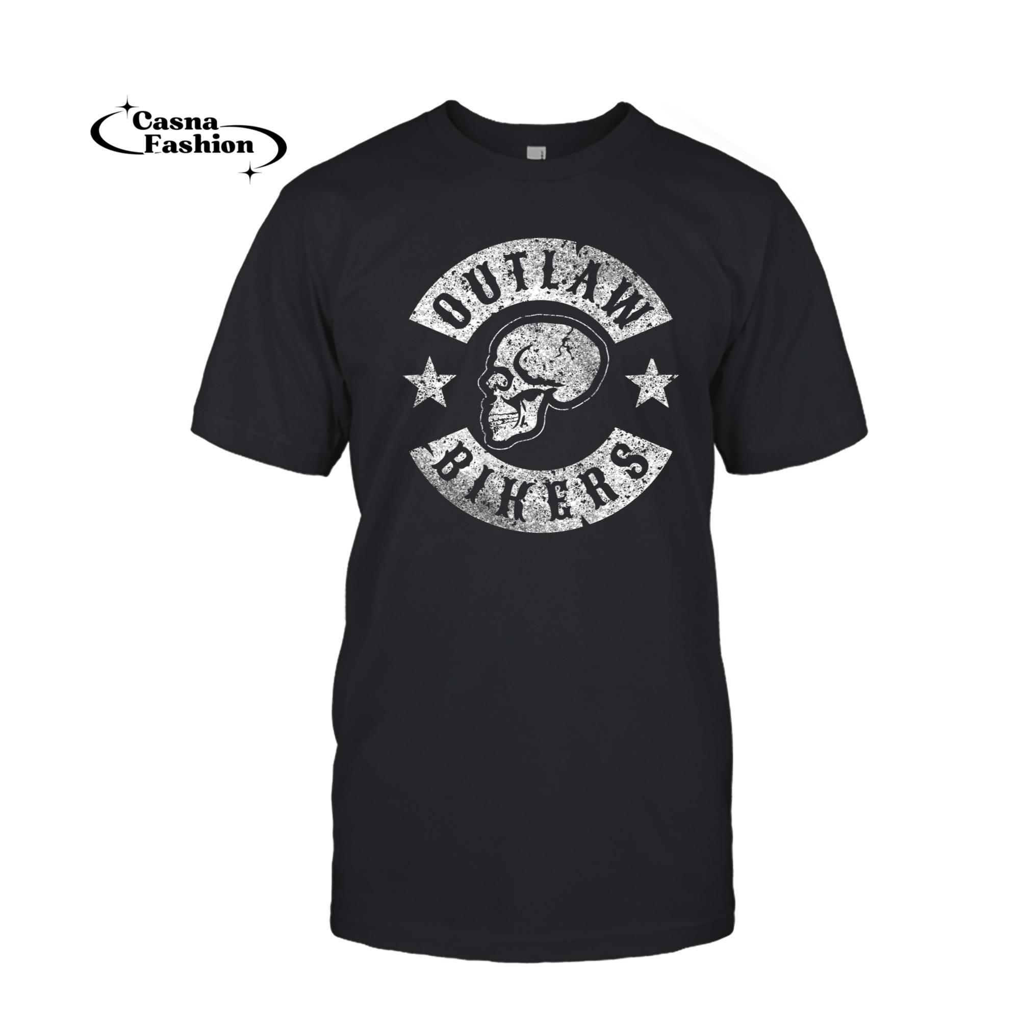 casnafashion_T-shirt_Outlaw Biker Shirt Skull T-Shirt Motorcycle chopper_T-shirt_Black