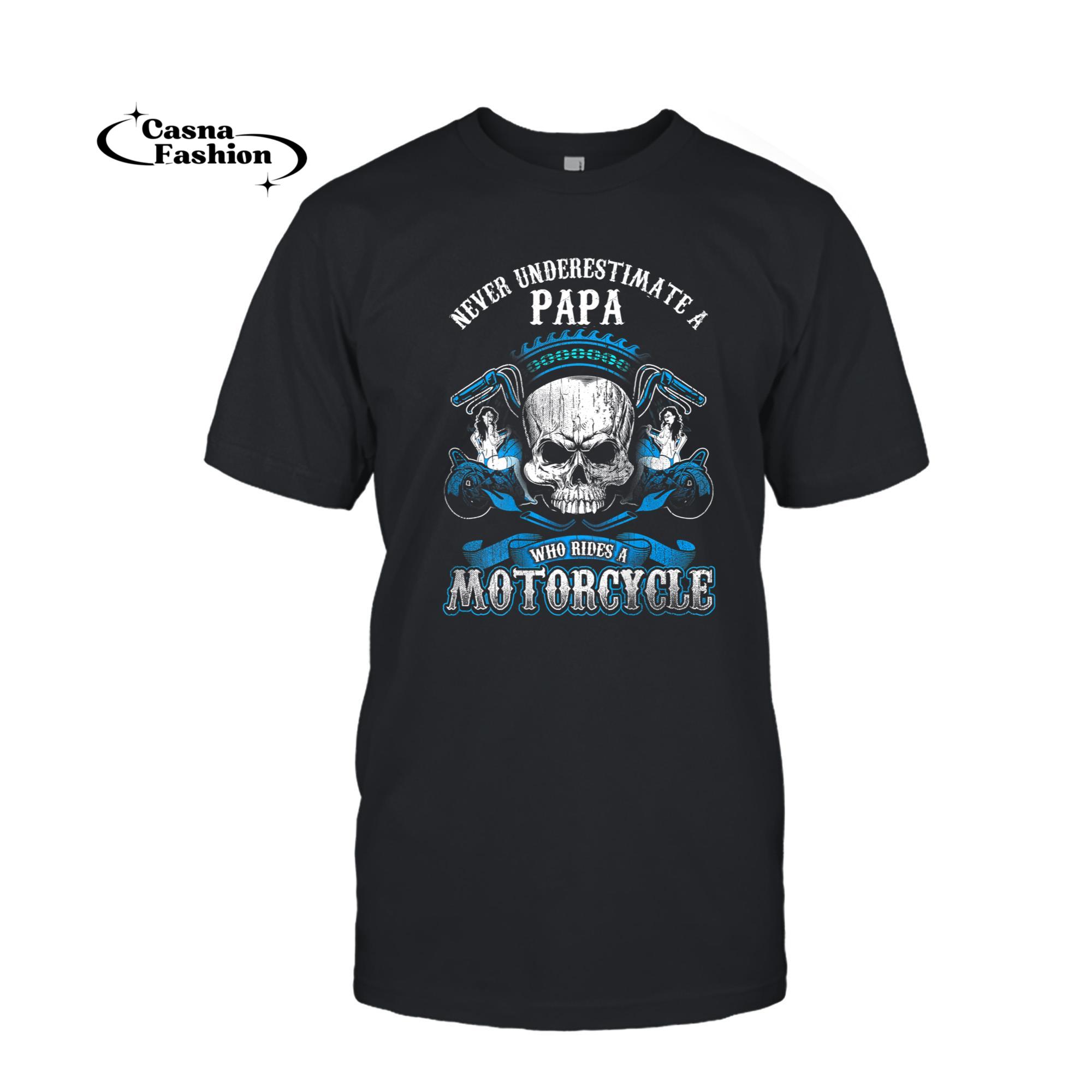 casnafashion_T-shirt_Papa Biker Who Rides A Motorcycle Shirt Skull Grandpa_T-shirt_Black