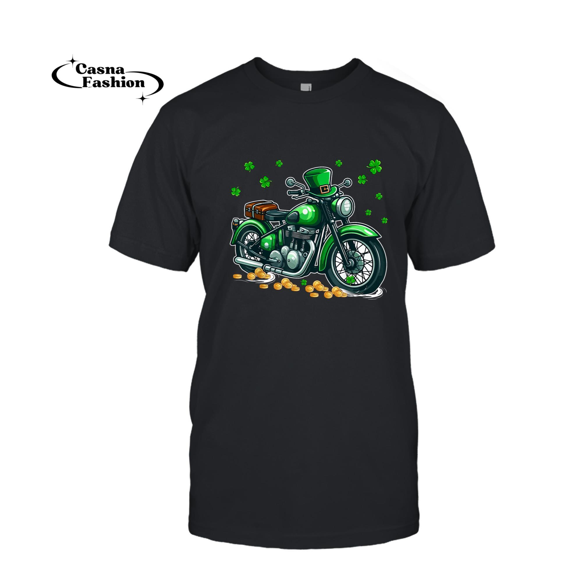 casnafashion_T-shirt_Patrick's Day Motorcycle Shamrocks Lucky Patrick's Day Coin T-Shirt_T-shirt_Black