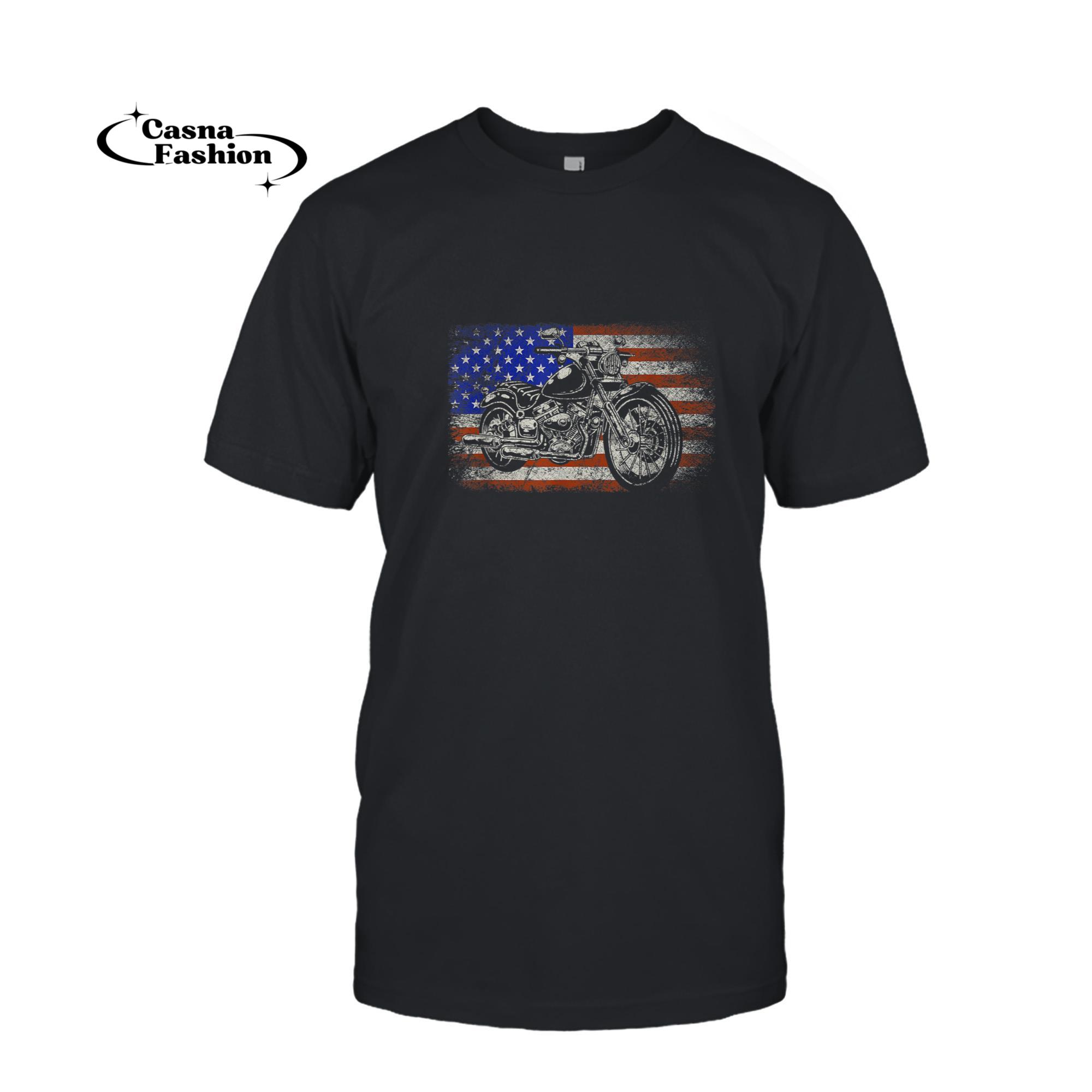 casnafashion_T-shirt_Patriotic American Motorcycle Rider Gift US Flag Biker T-Shirt_T-shirt_Black