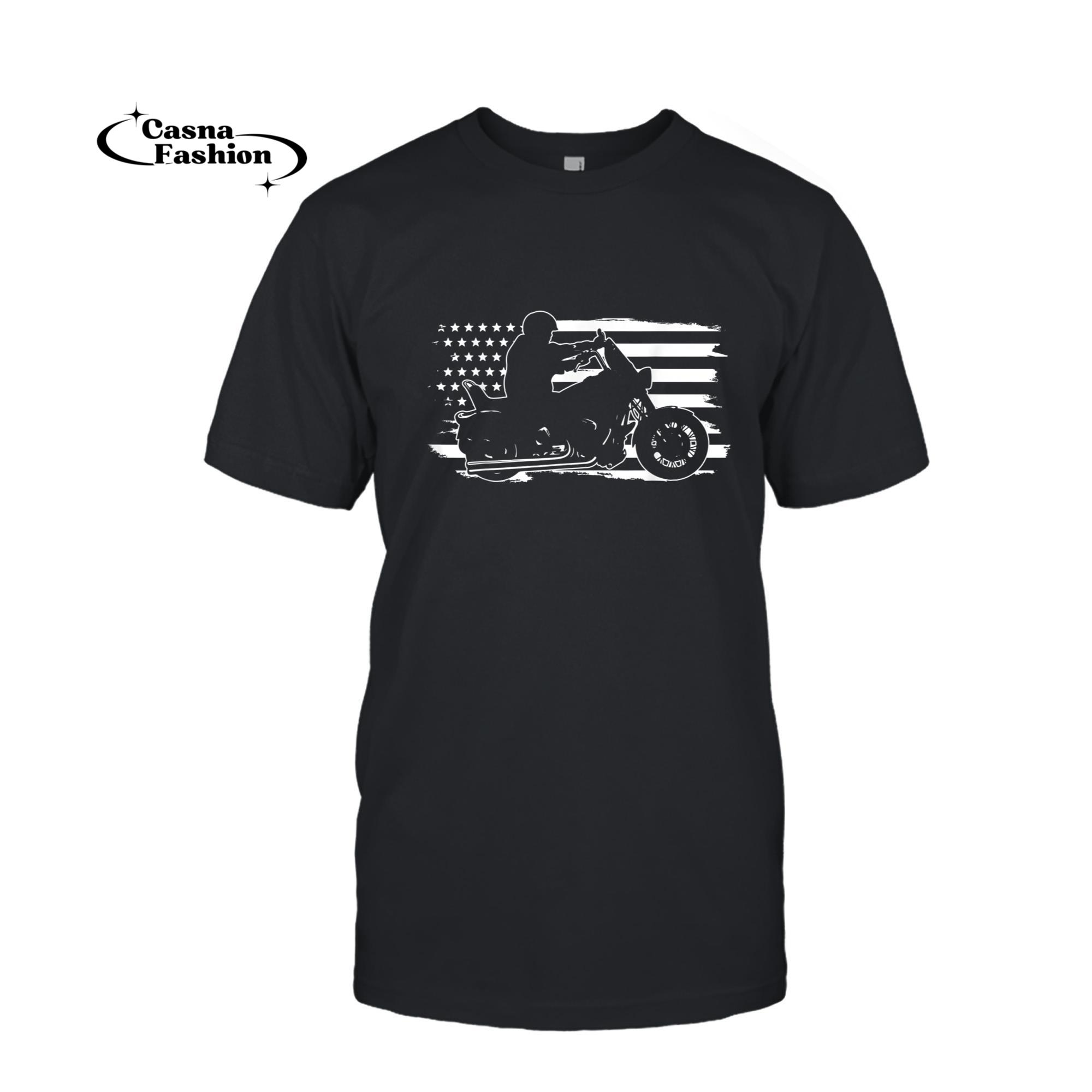 casnafashion_T-shirt_Patriotic Motorcycle Vintage American US Flag Biker T-Shirt_T-shirt_Black