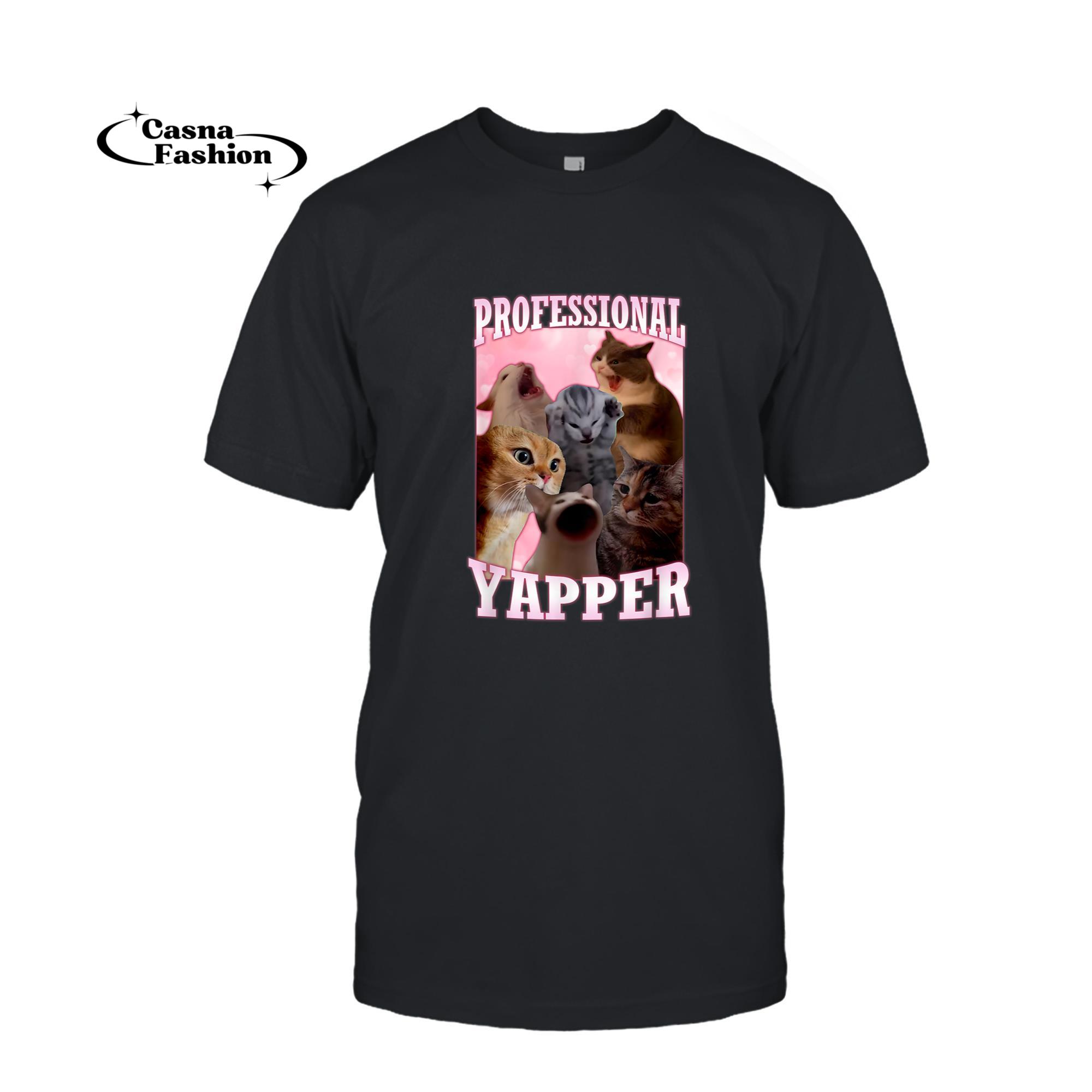 casnafashion_T-shirt_Professional Yapper Funny Meme Screaming Cat T-Shirt_T-shirt_Black