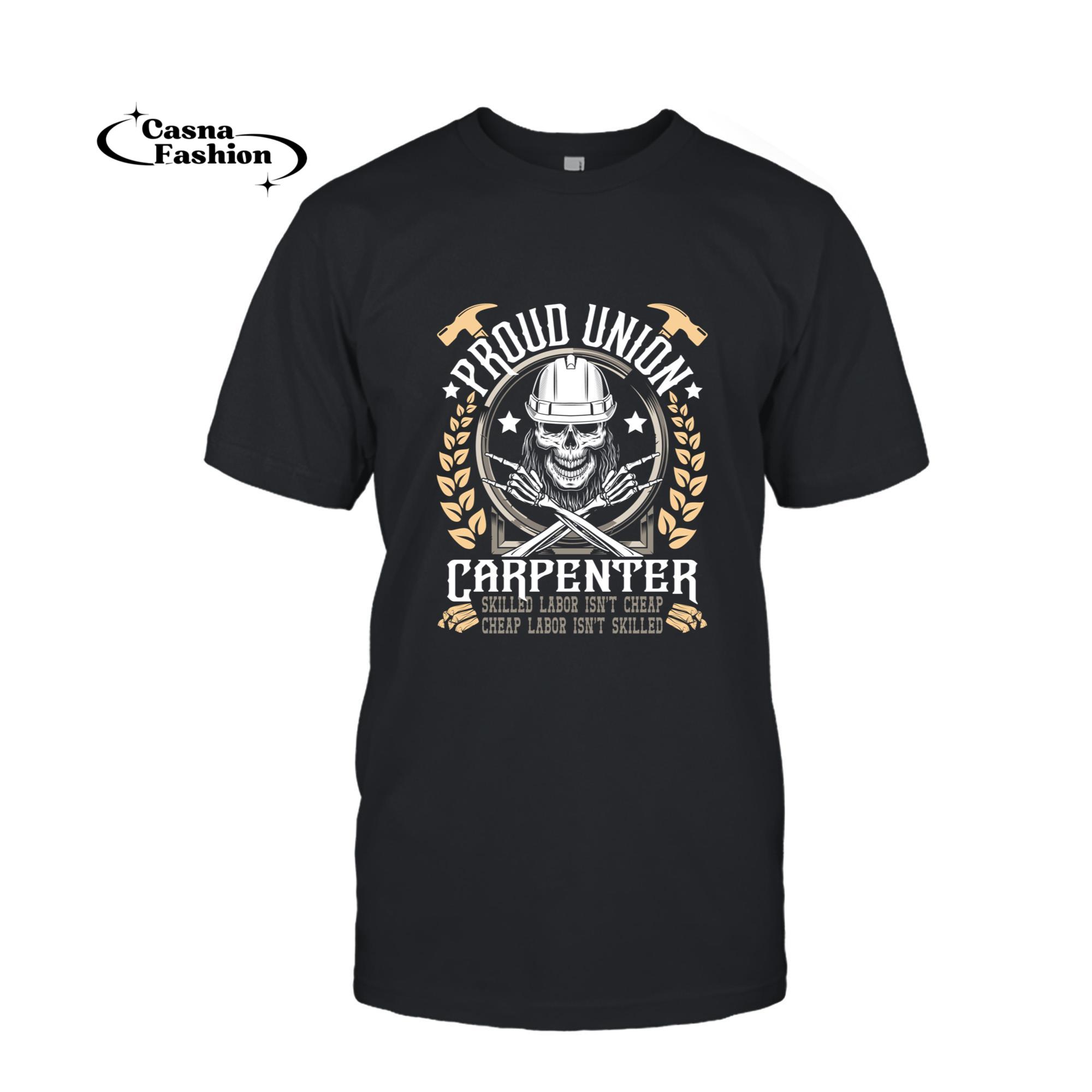 casnafashion_T-shirt_Proud Union Carpenter - Woodworking Carpentry Woodworker Long Sleeve T-Shirt_T-shirt_Black