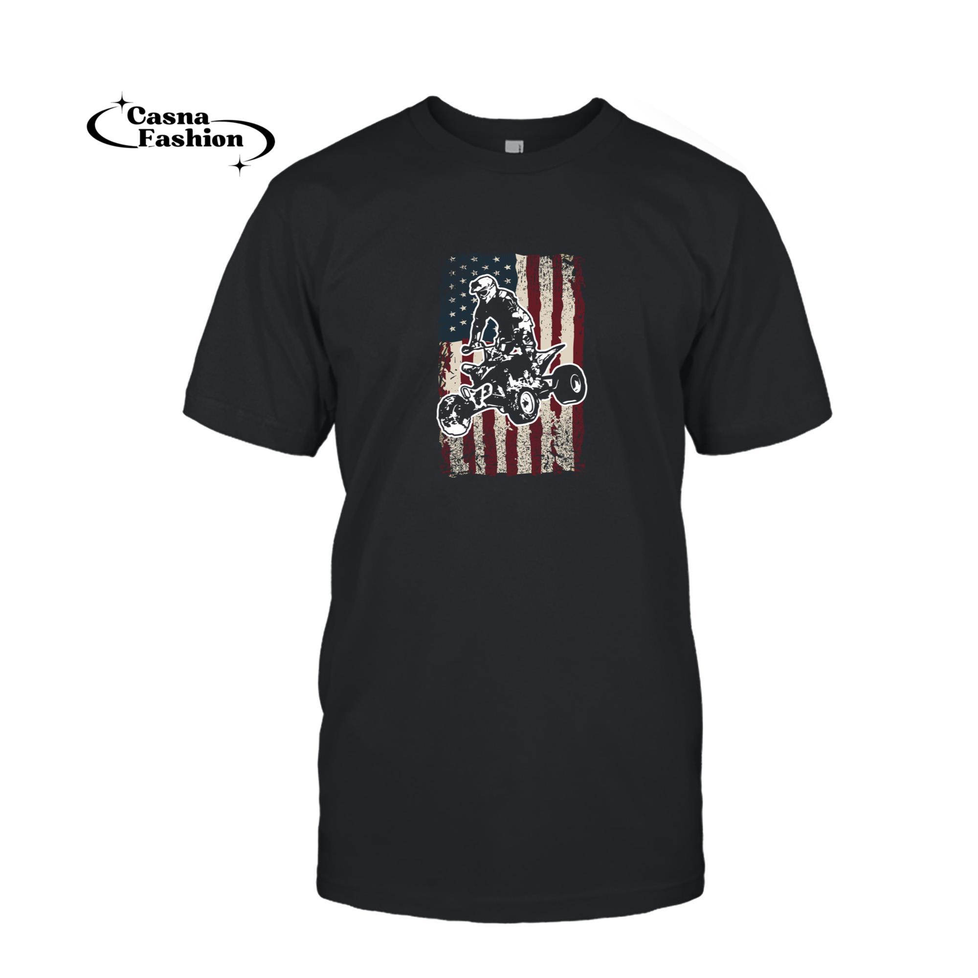 casnafashion_T-shirt_Quad Bike Patriotic American Flag ATV Biker Gift Pullover Hoodie_T-shirt_Black