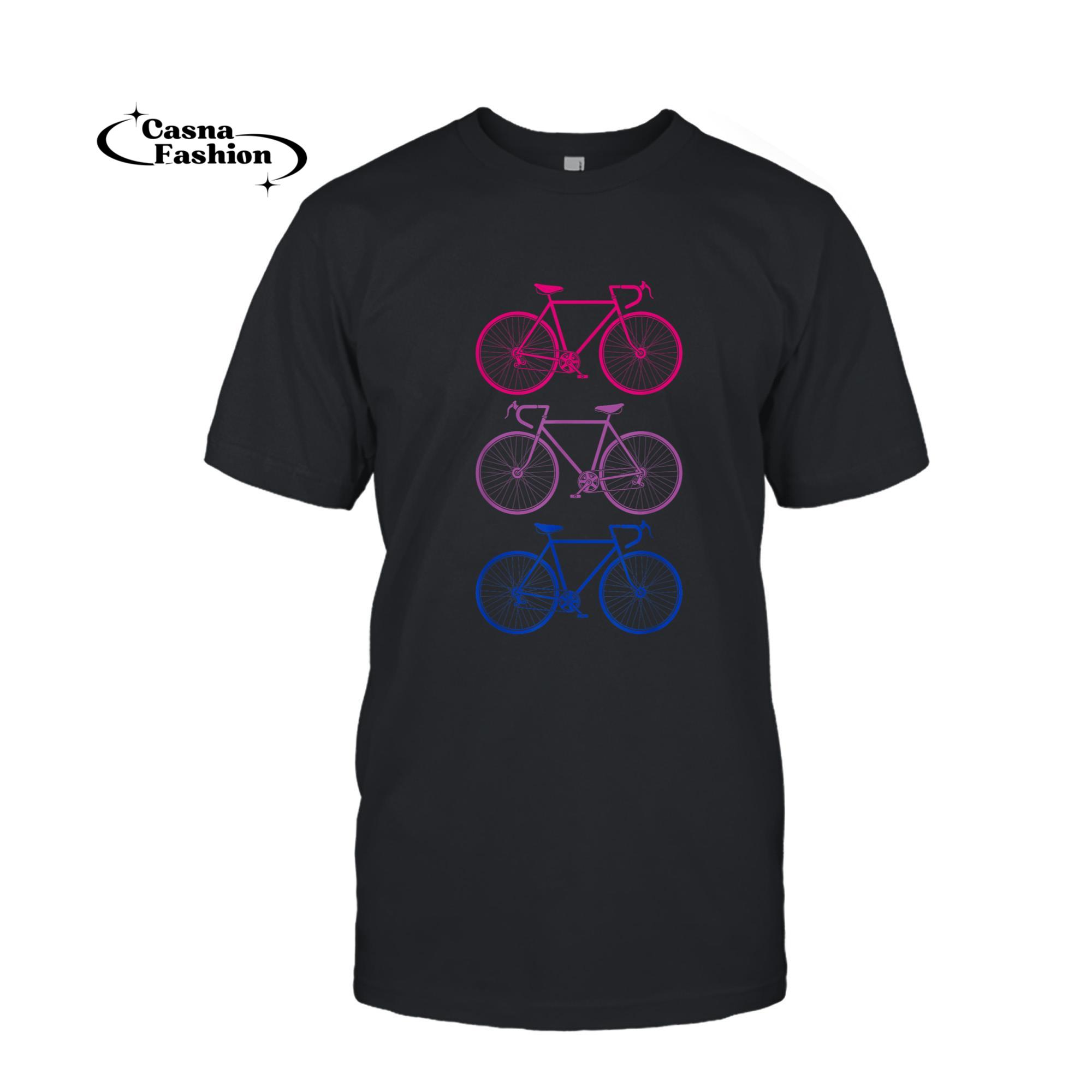 casnafashion_T-shirt_Retro Bicycles Bi Bisexual Flag Biker Bisexuality LGBT Pride T-Shirt_T-shirt_Black