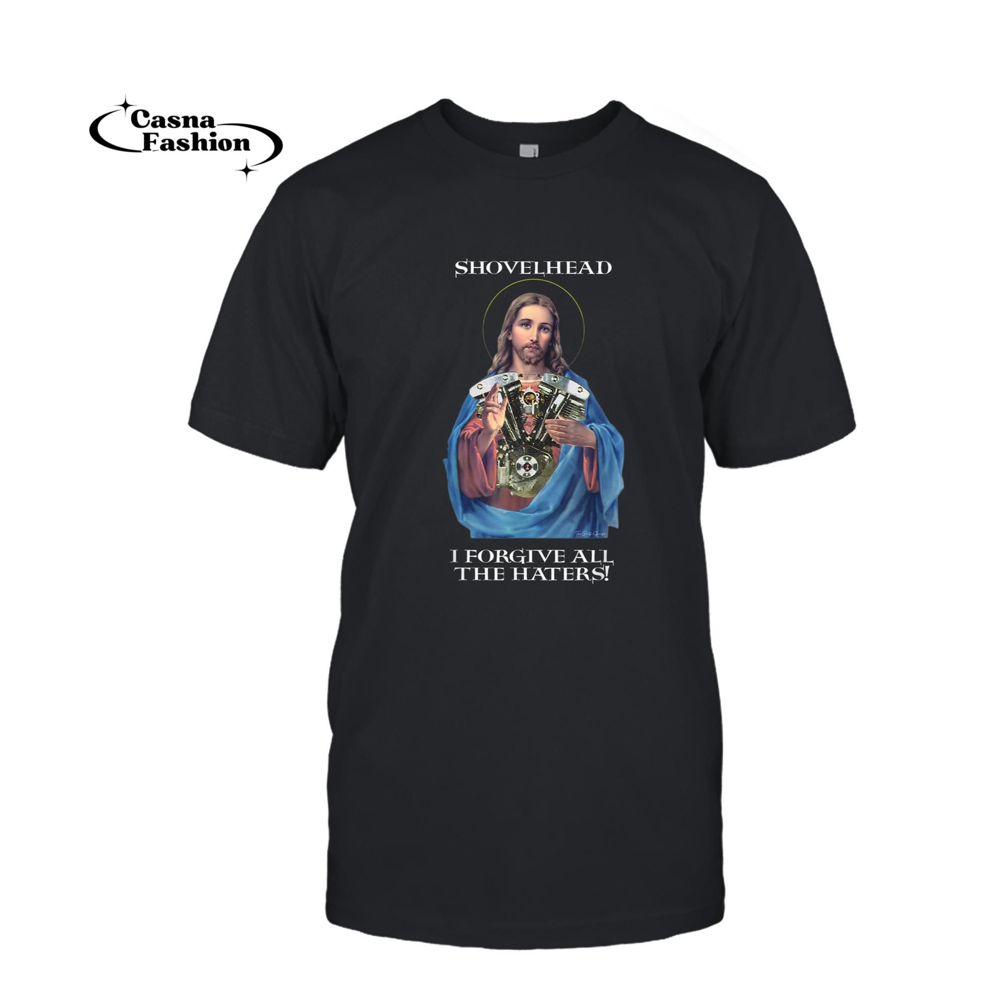 casnafashion_T-shirt_Retro Jesus Shovelhead I Forgive all the haters Biker Gear T-Shirt_T-shirt_Black