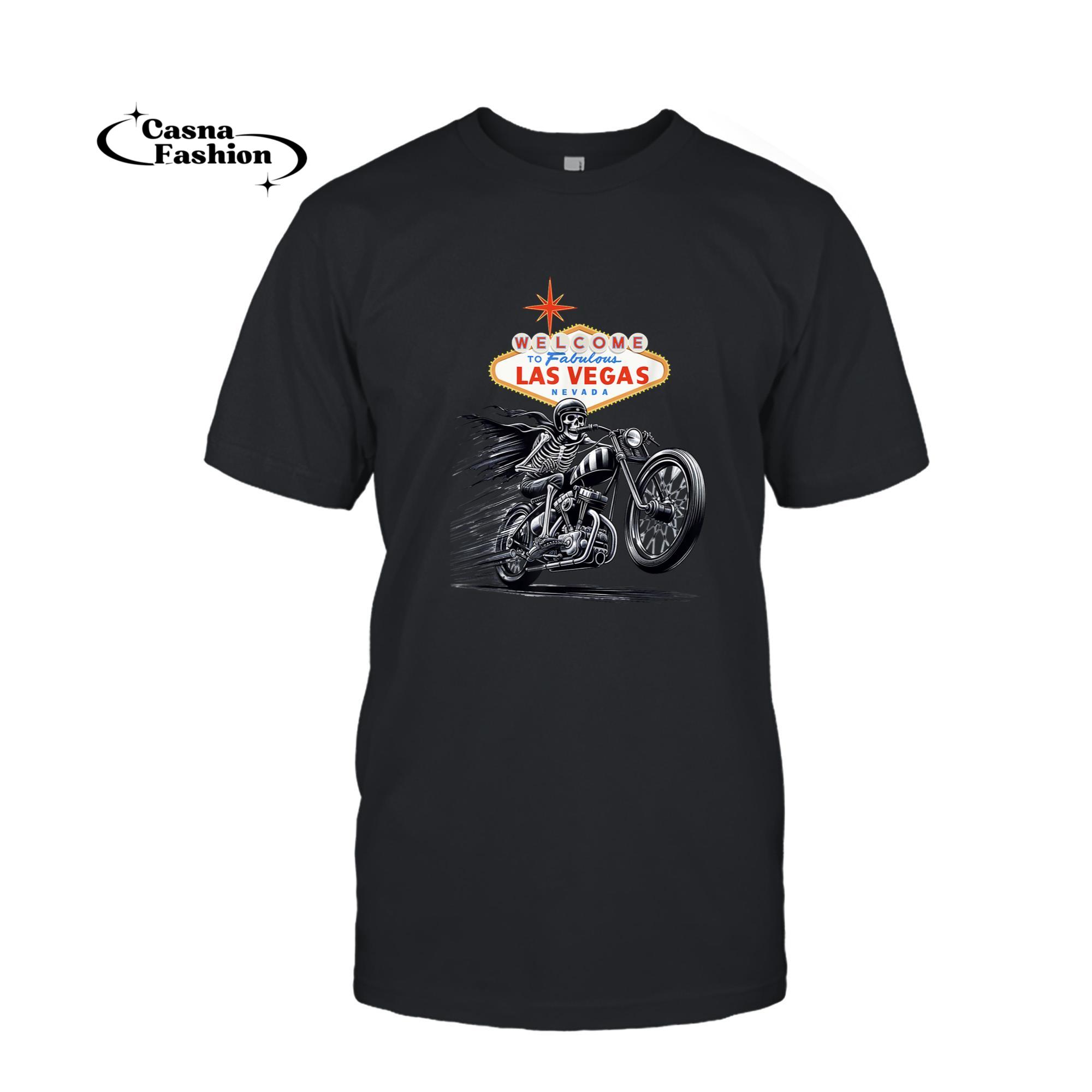 casnafashion_T-shirt_Retro Las Vegas Motorcycle Biker Welcome Sign Souvenir T-Shirt_T-shirt_Black