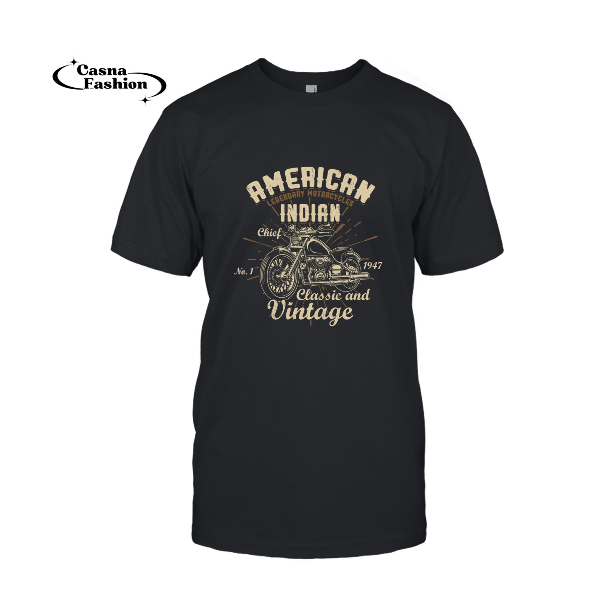 casnafashion_T-shirt_Retro Vintage American Motorcycle Indian for Old Biker Long Sleeve T-Shirt_T-shirt_Black