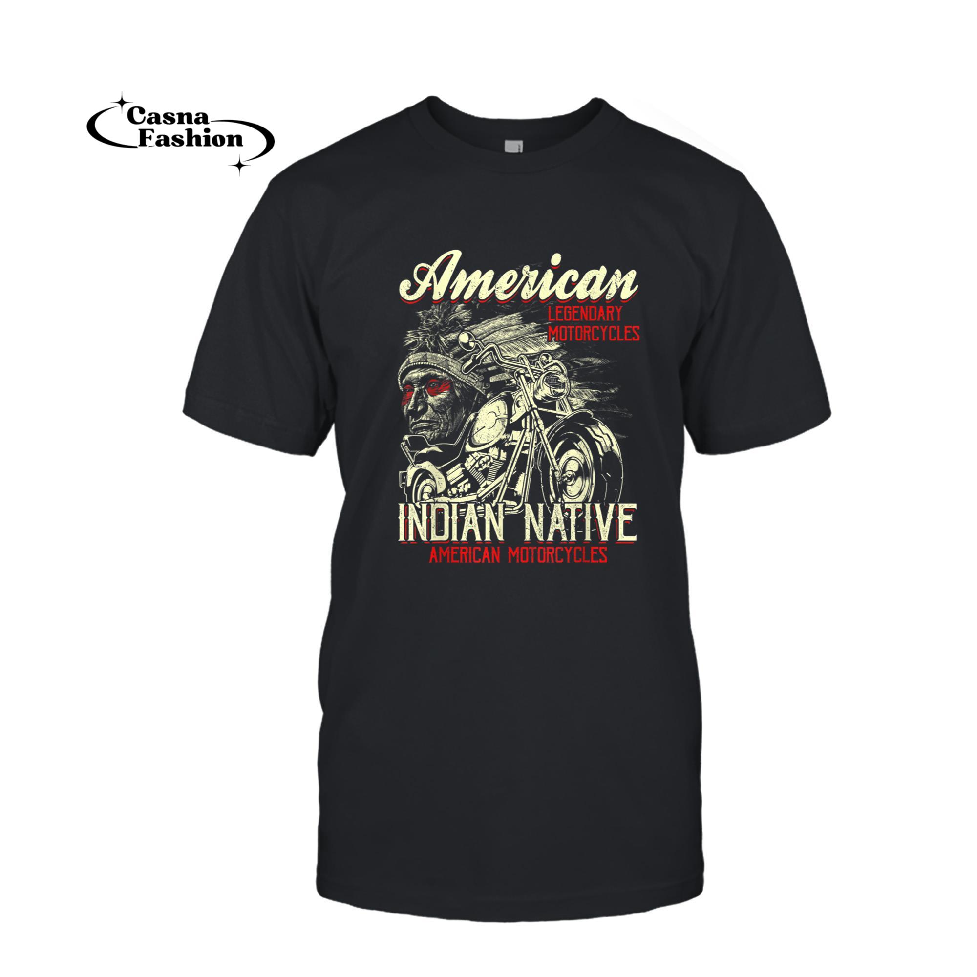 casnafashion_T-shirt_Retro Vintage American Motorcycle Indian for Old Biker T-Shirt_T-shirt_Black