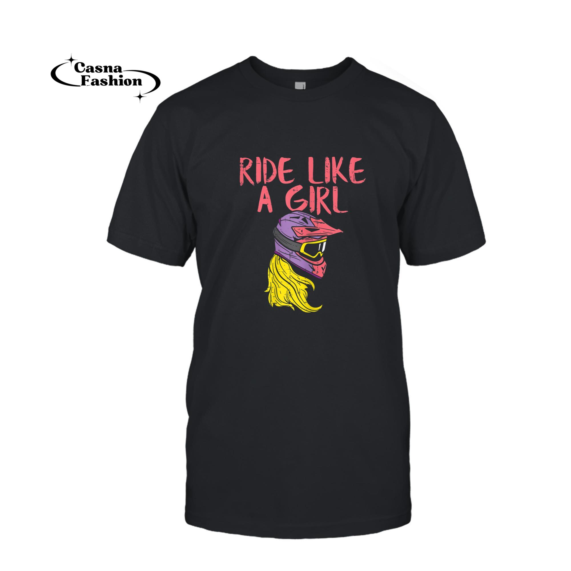 casnafashion_T-shirt_Ride Like Girl Helmet Dirt Bike Motocross Biker Girls Women T-Shirt_T-shirt_Black