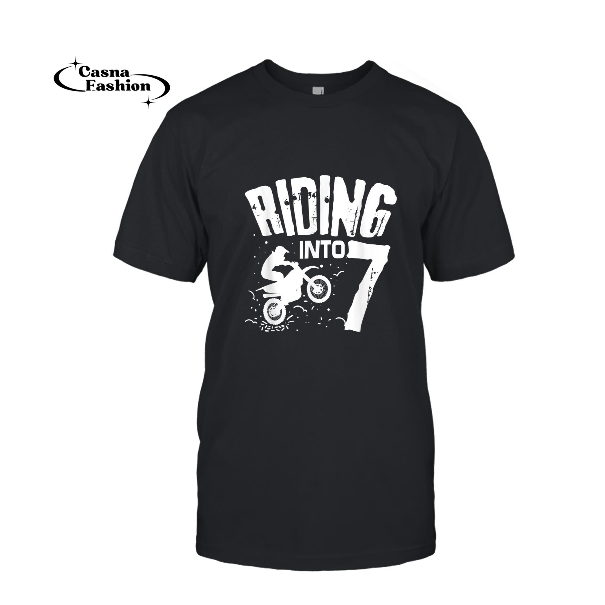 casnafashion_T-shirt_Riding Into 7 Funny Dirt Bike seventh Birthday Biker Apparel T-Shirt_T-shirt_Black