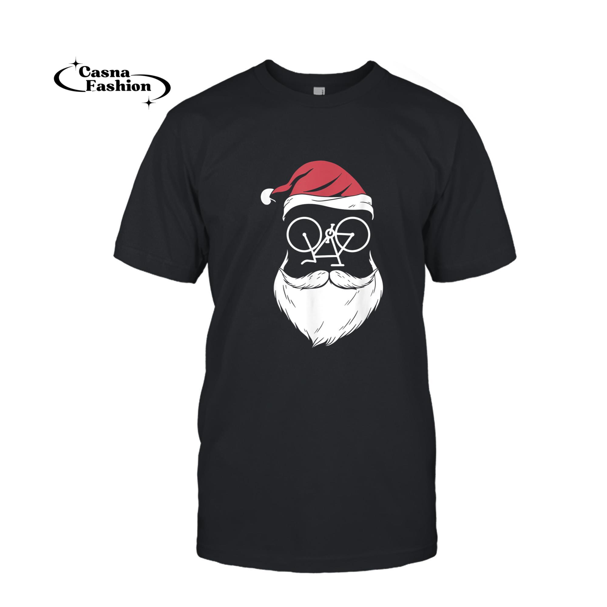 casnafashion_T-shirt_Santa Bike Sunglasses Christmas Pajama Cycling Biker Cyclist T-Shirt_T-shirt_Black