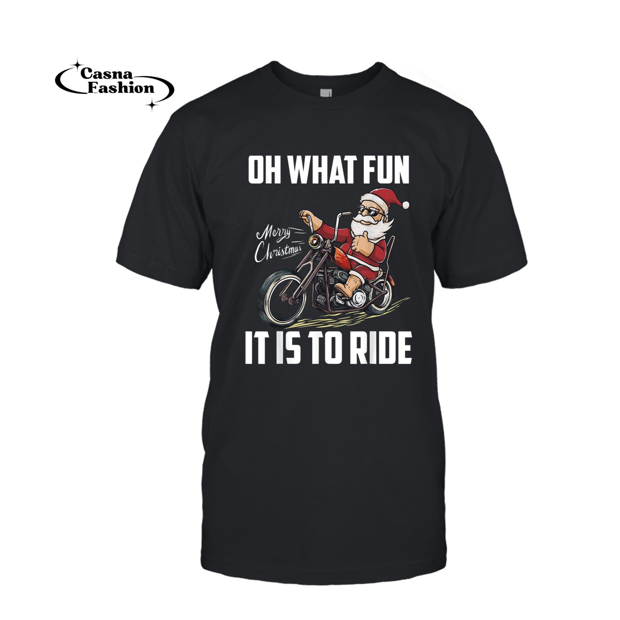 casnafashion_T-shirt_Santa Claus Riding Motorcycle Bike Cool Biker Christmas Gift T-Shirt_T-shirt_Black