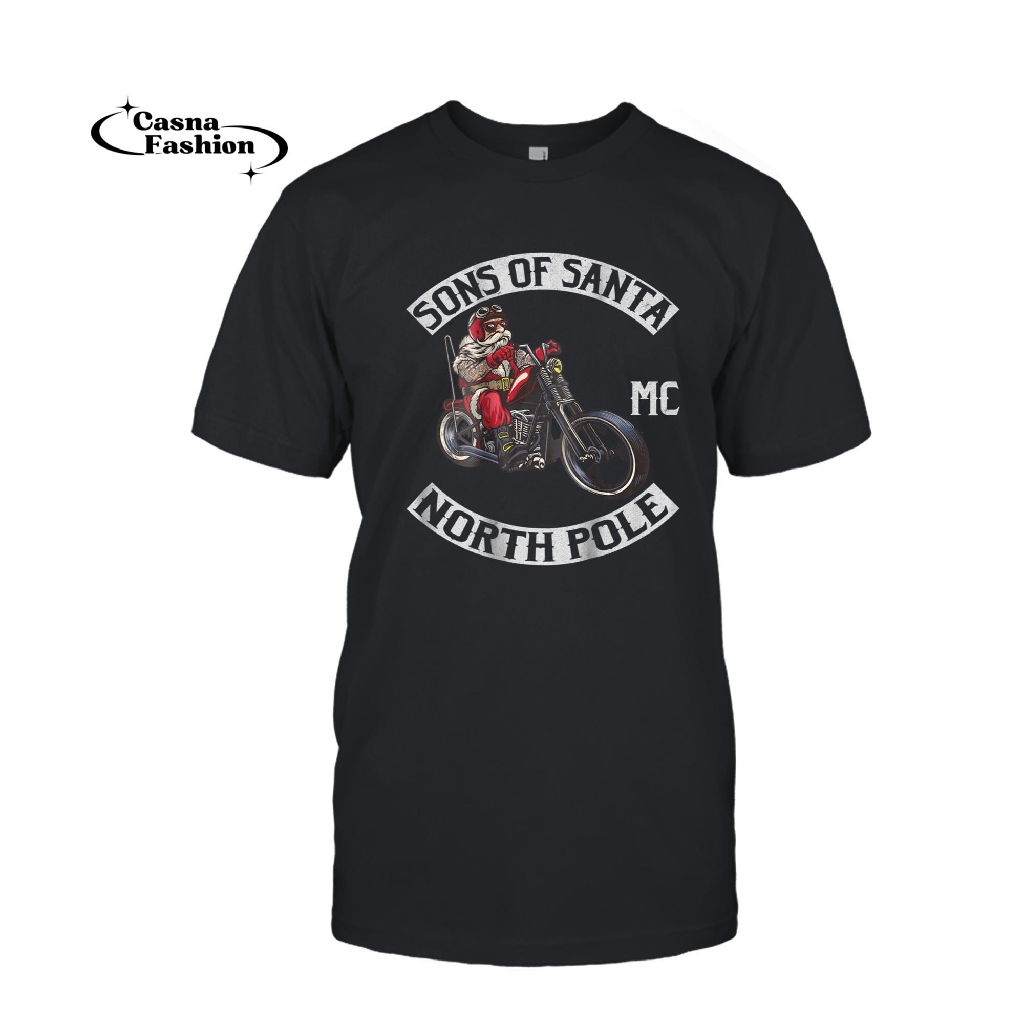 casnafashion_T-shirt_Santa on a Motorcycle  - Motorcycle Club patch Shirt_T-shirt_Black