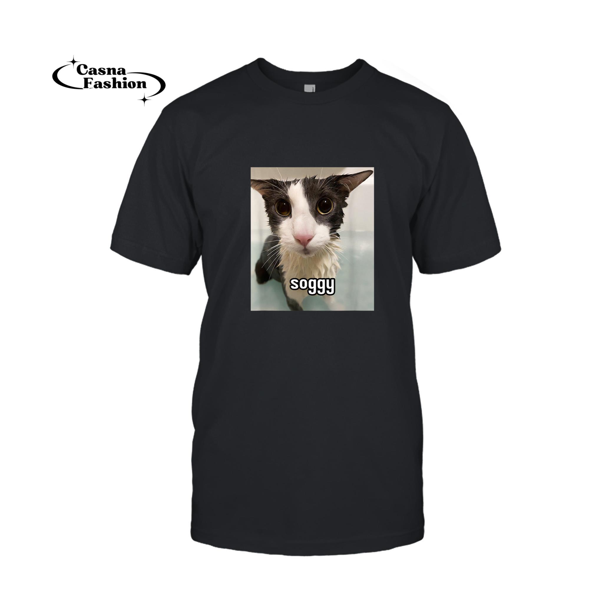 casnafashion_T-shirt_Silly Soggy Cat Meme T-Shirt_T-shirt_Black