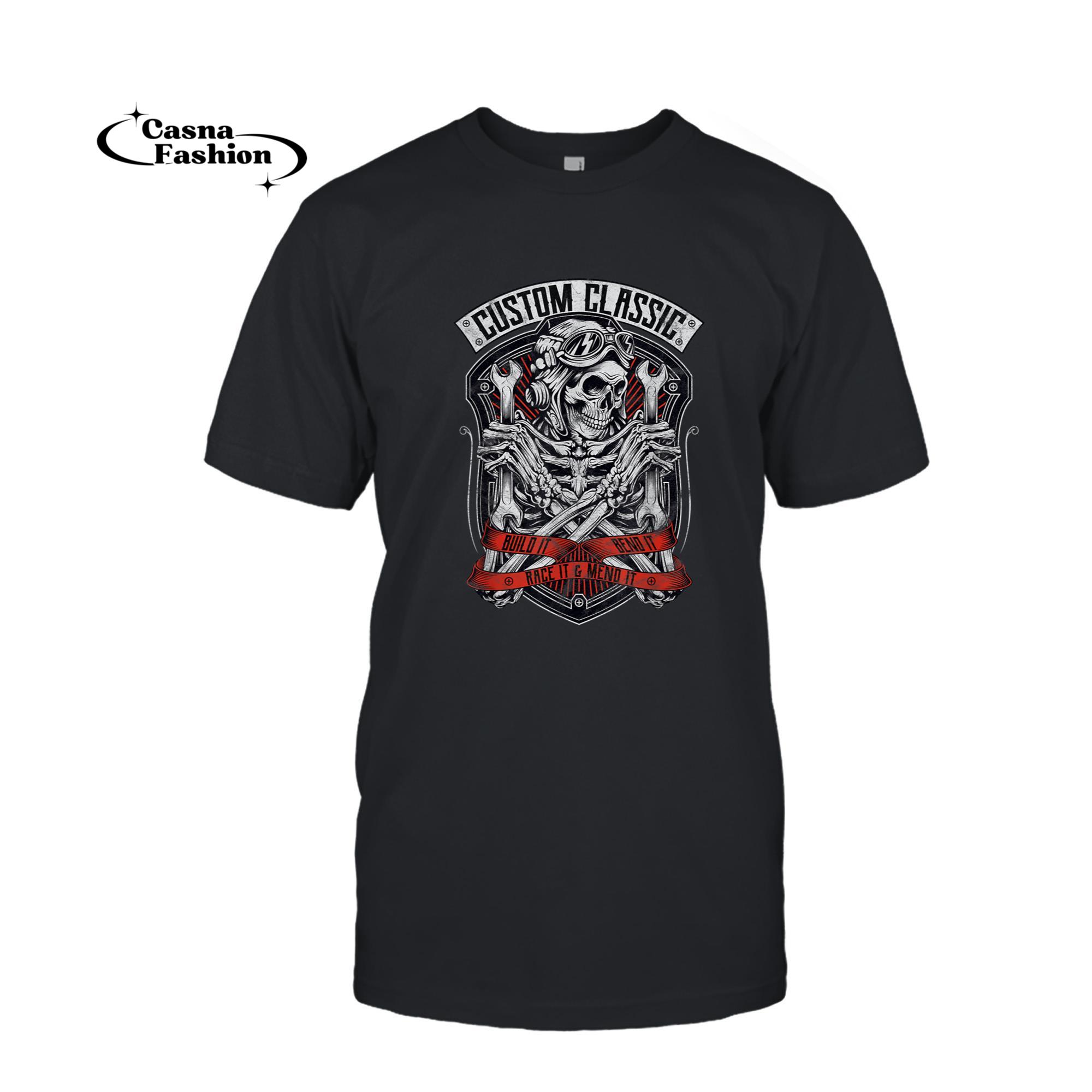 casnafashion_T-shirt_Skeleton Mechanic Design Classic Biker, Speedway, Hot Rod T-Shirt_T-shirt_Black