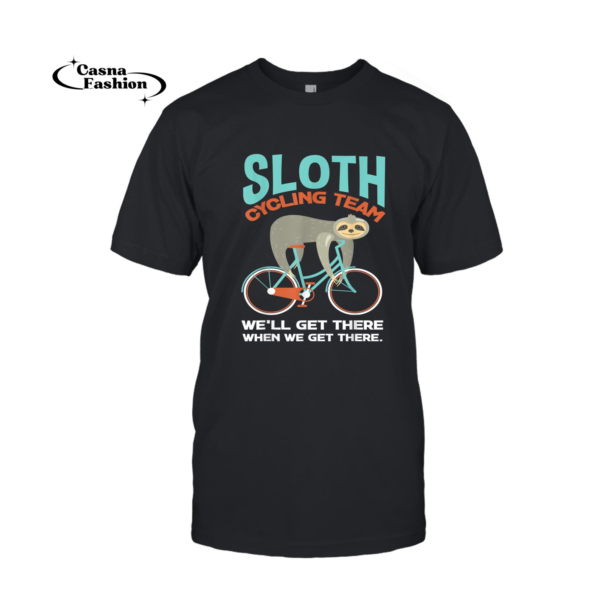 casnafashion_T-shirt_Sloth Cycling Team Lazy Sloth Bike Biker Funny Bicycle T-Shirt_T-shirt_Black