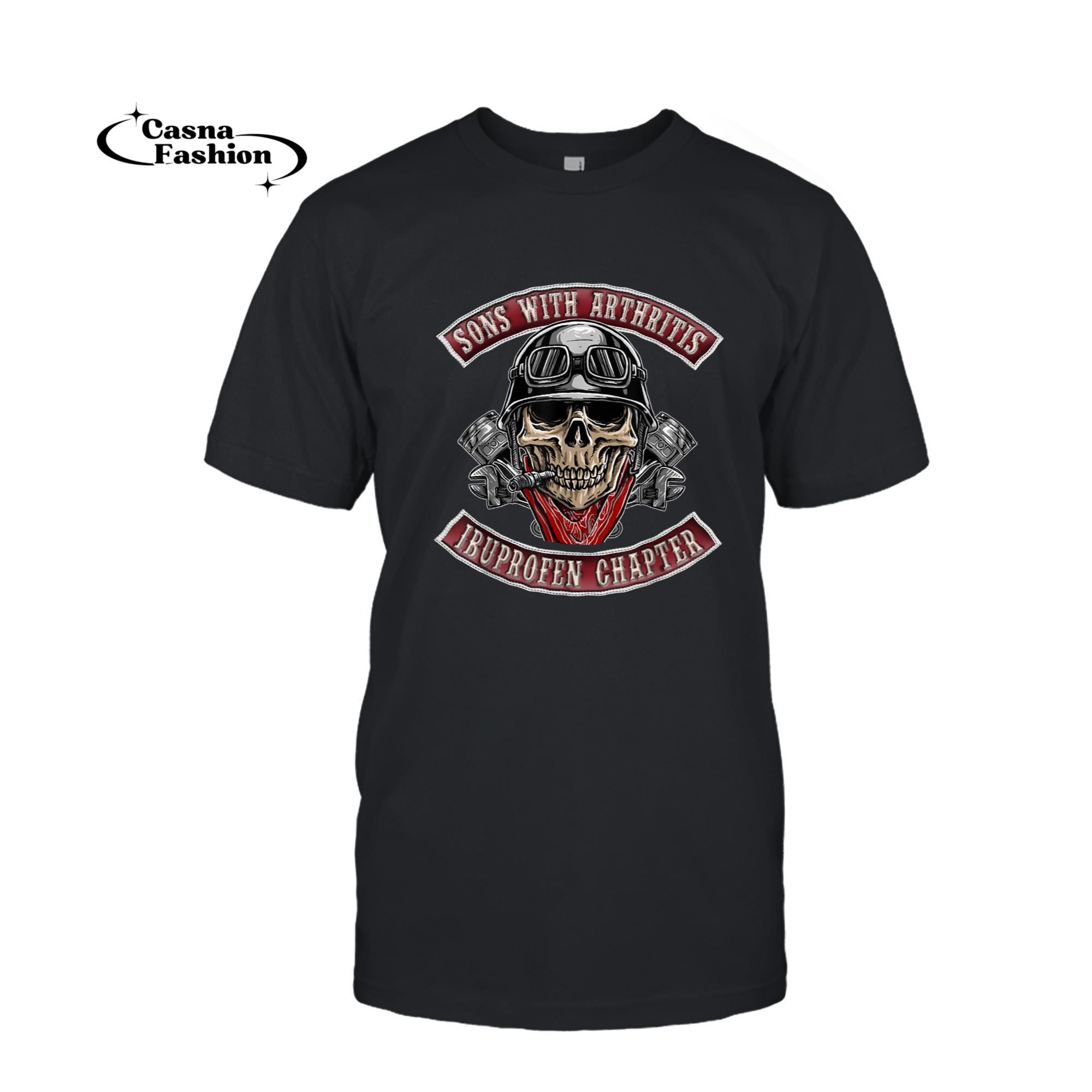 casnafashion_T-shirt_Sons With Arthritis Ibuprofen Chapter Funny Biker Skull Gift T-Shirt_T-shirt_Black