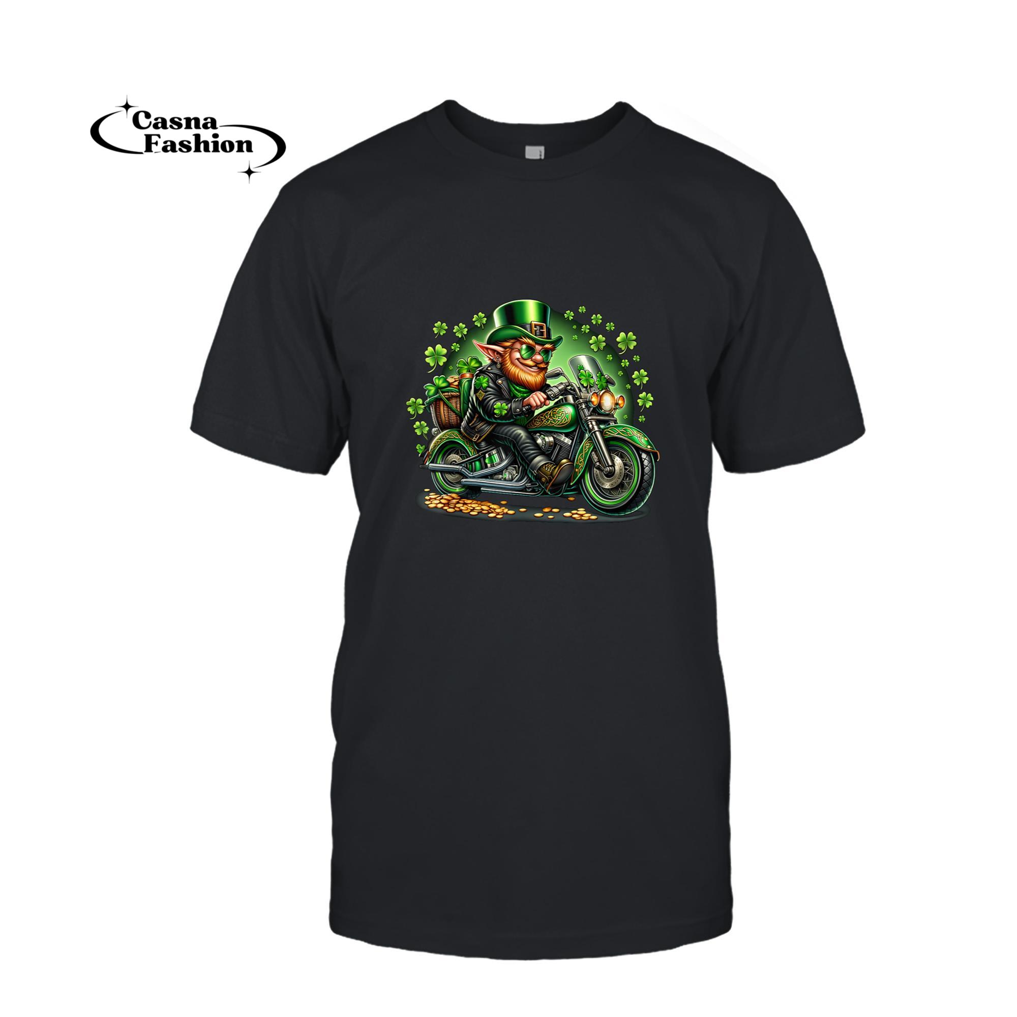 casnafashion_T-shirt_St Patricks Leprechaun Biker Motorbike T-Shirt_T-shirt_Black