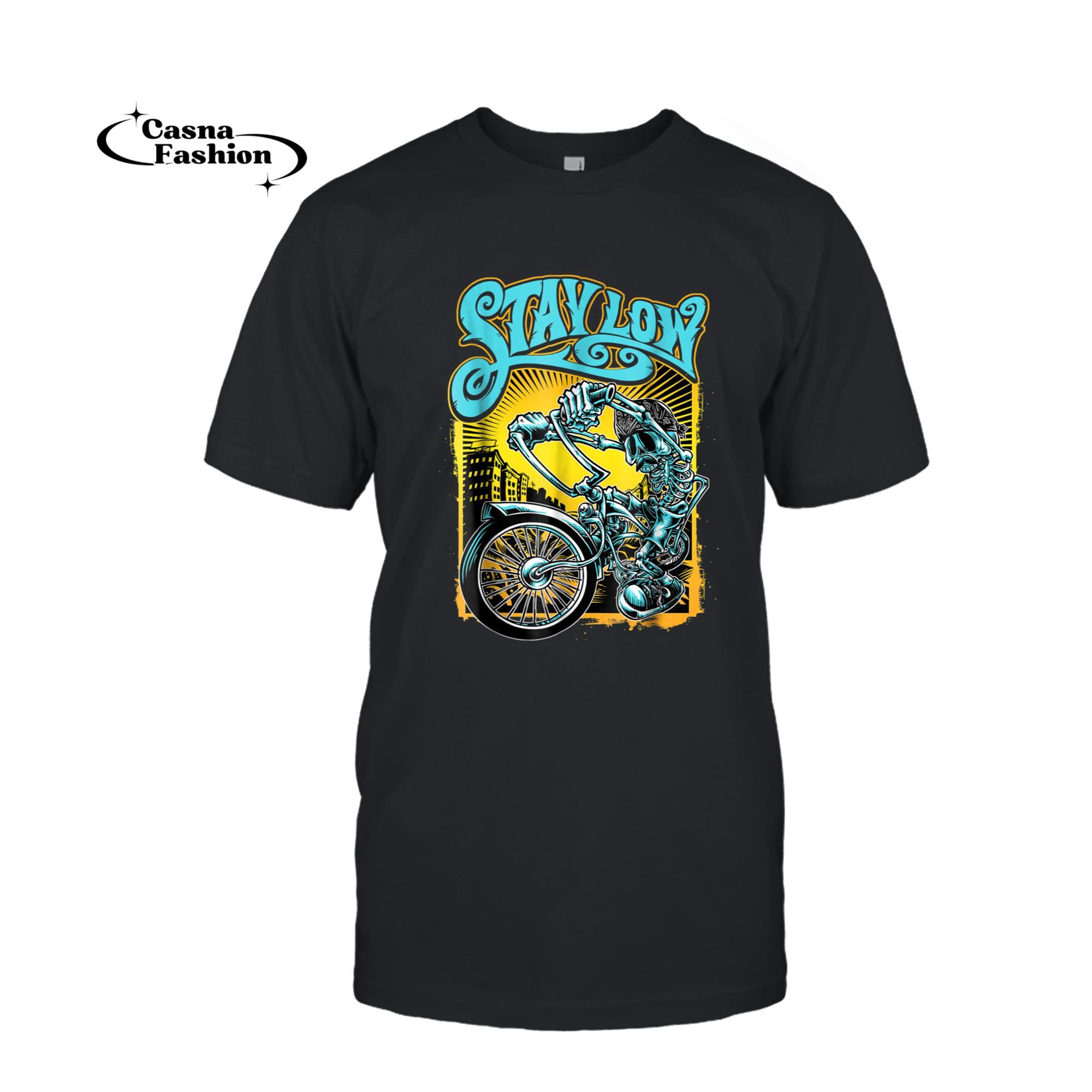 casnafashion_T-shirt_Stay Low Biker Shirt, Latino Skeleton Chopper T-shirt, Cycle_T-shirt_Black