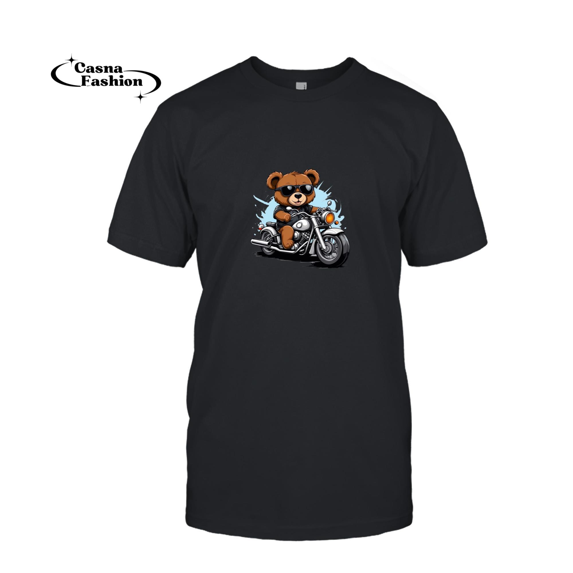 casnafashion_T-shirt_Teddy Bear Riding Motorcycle Gift for Biker Dad Father's Day Long Sleeve T-Shirt_T-shirt_Black