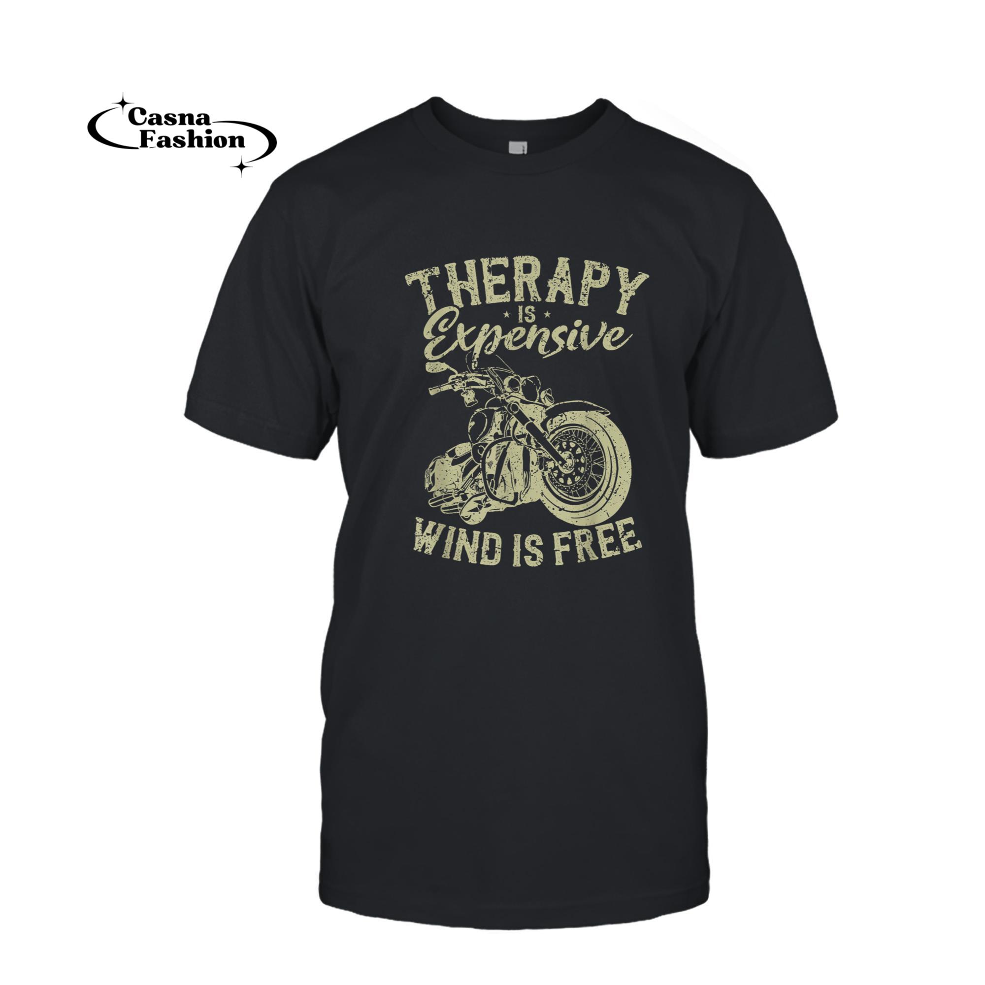 casnafashion_T-shirt_Therapy Is Expensive - Wind Is Free - Vintage Motorcycle T-Shirt_T-shirt_Black