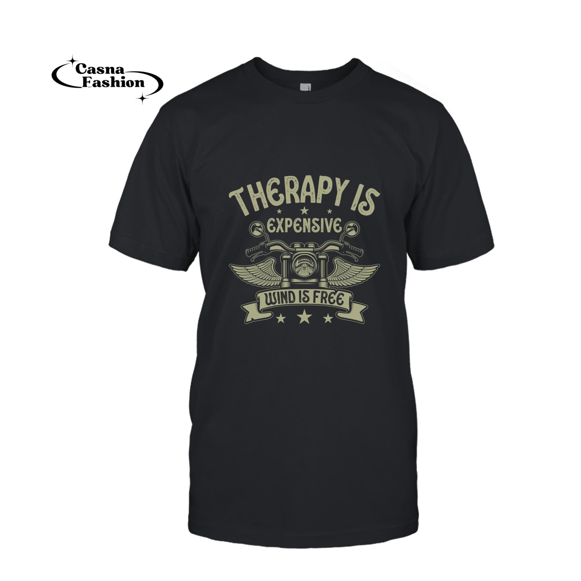 casnafashion_T-shirt_Therapy Is Expensive Wind Is Free Biker Dad Motorcycle Men Long Sleeve T-Shirt_T-shirt_Black