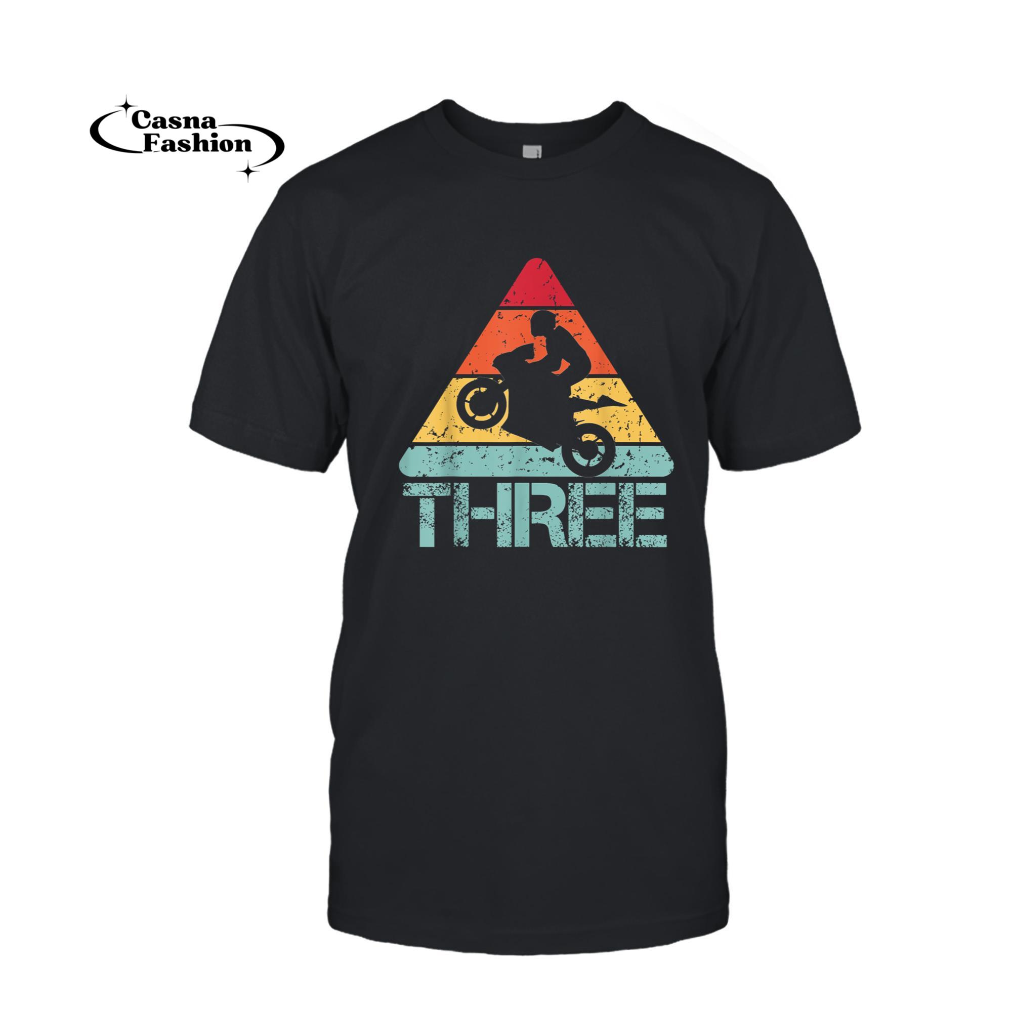 casnafashion_T-shirt_Three Birthday Motorcycle 3rd 3 Year Old Biker Birthday T-Shirt_T-shirt_Black