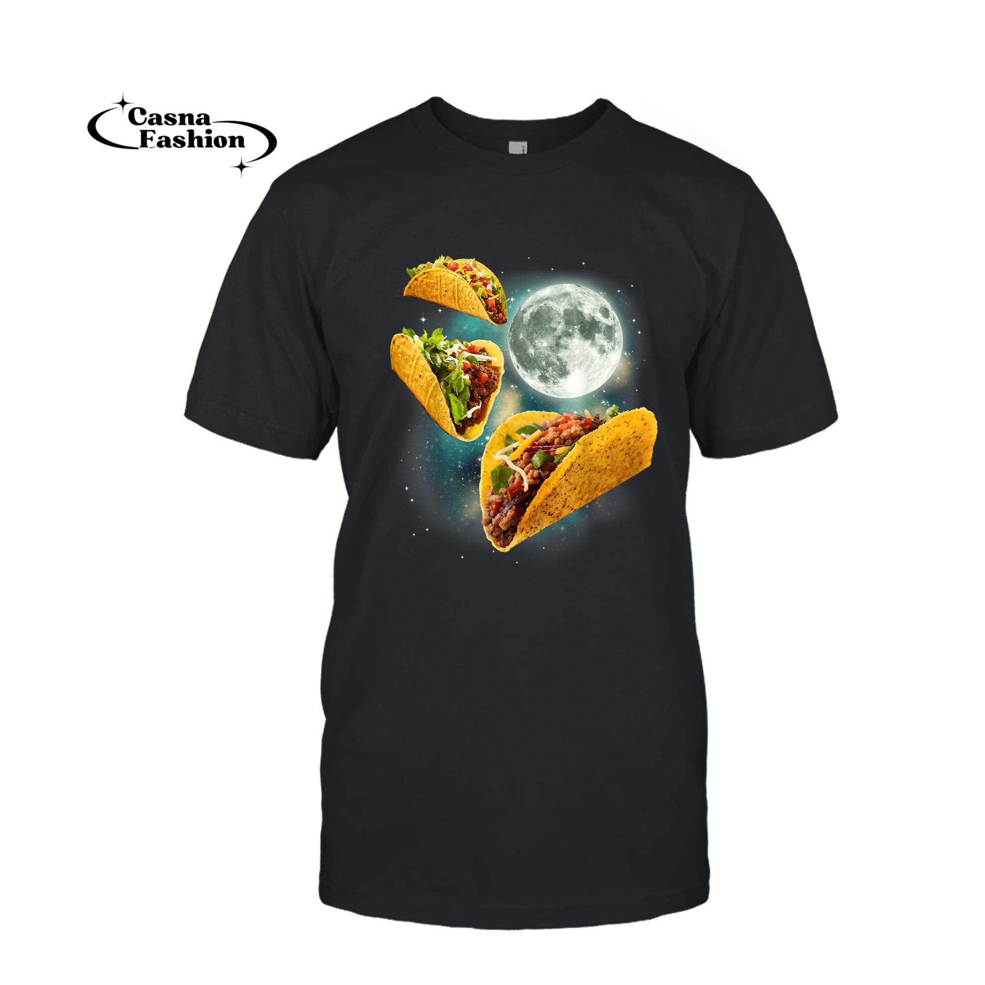 casnafashion_T-shirt_Three Taco Moon _ Funny 3 Tacos Howling Meme Weird Cursed T-Shirt_T-shirt_Black