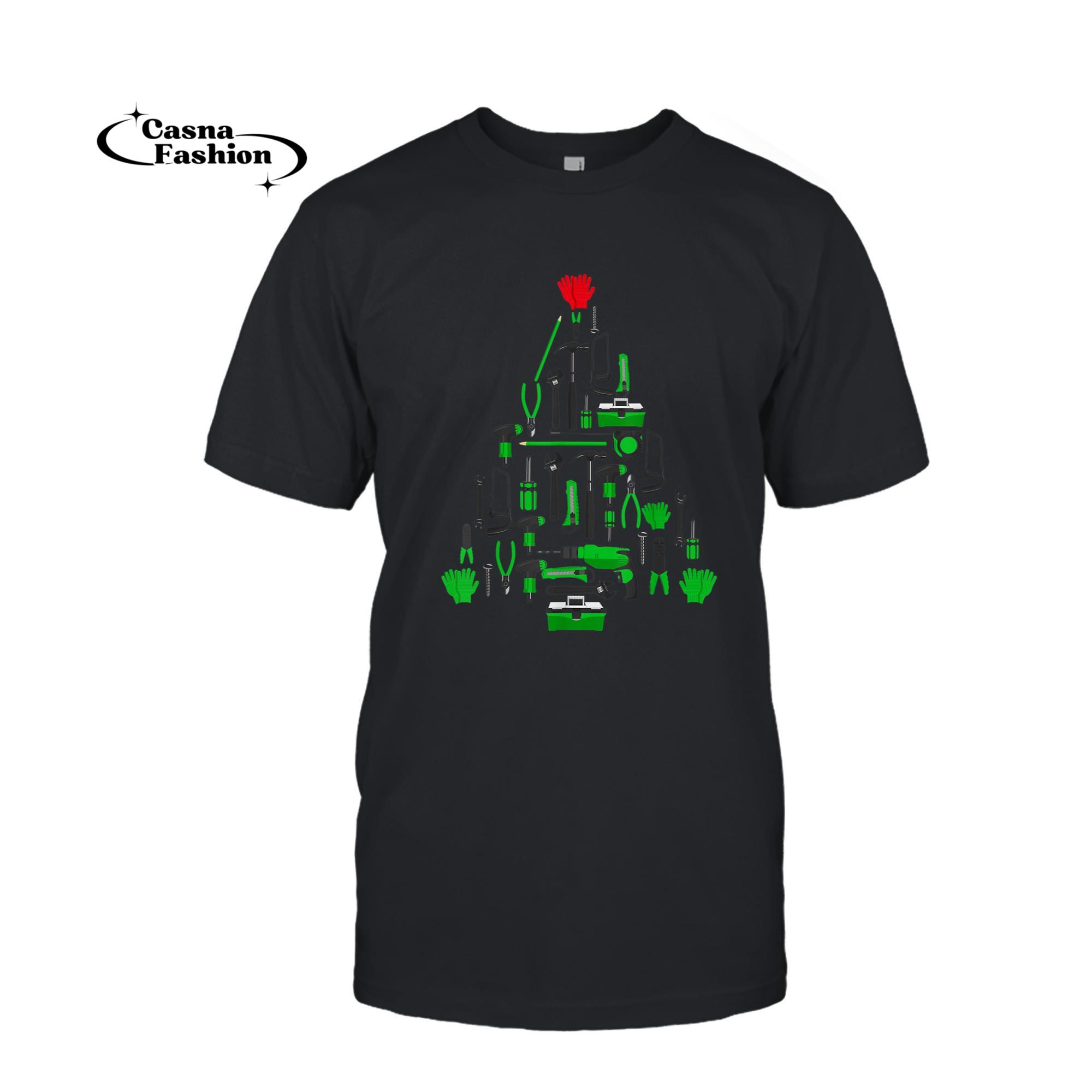 casnafashion_T-shirt_Tradesman Tools Carpenter Electrician Christmas Tree T-Shirt_T-shirt_Black