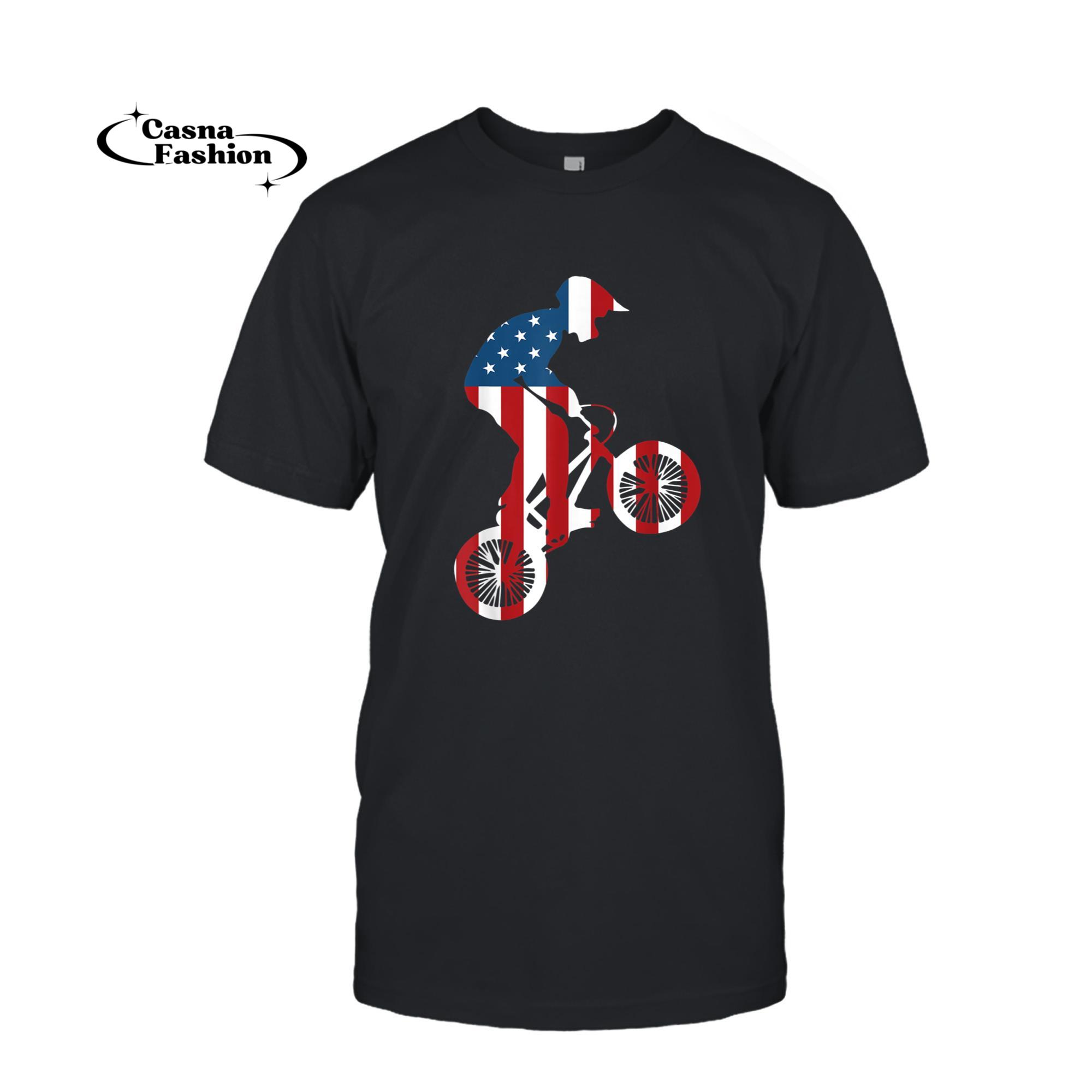 casnafashion_T-shirt_USA American Flag BMX Bike Racing Clothes For Boys T-Shirt_T-shirt_Black