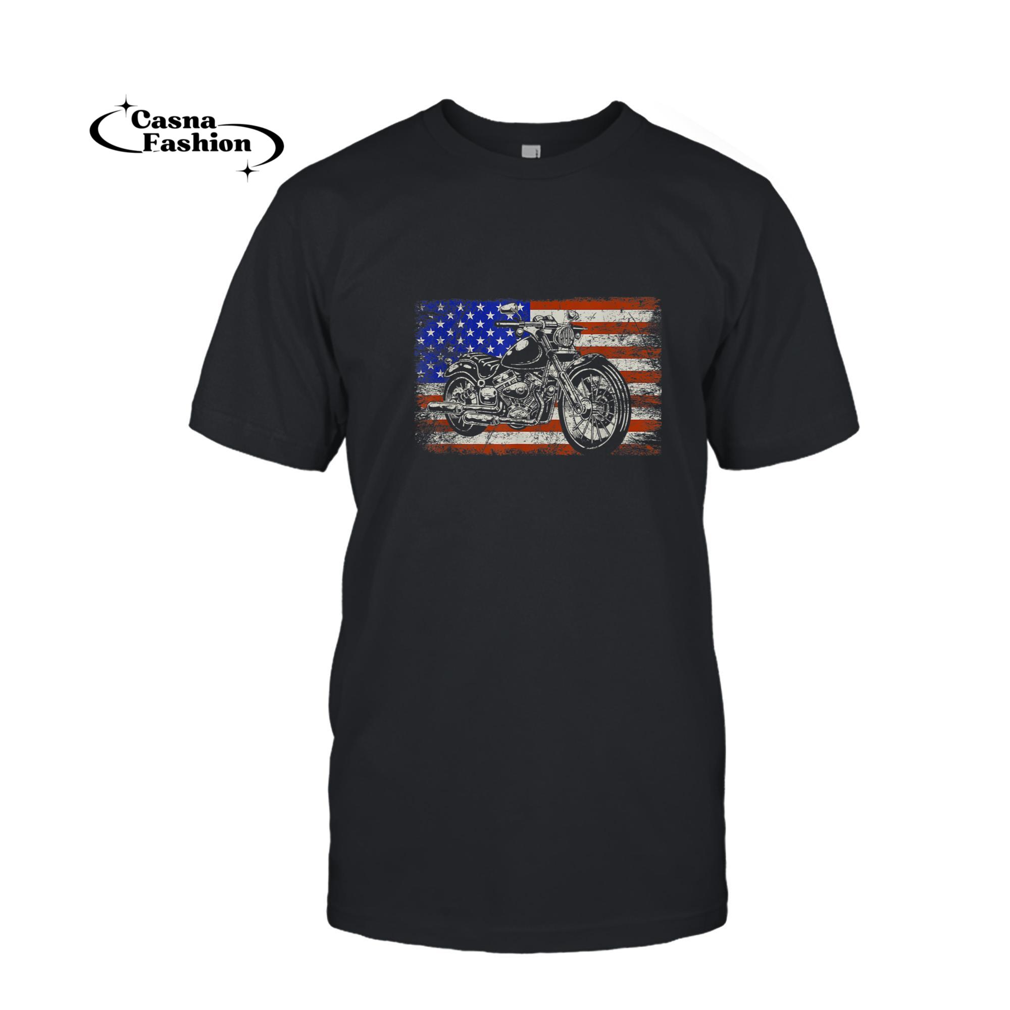 casnafashion_T-shirt_USA Flag American Pride Motorcycle Riding Biking Gift Biker T-Shirt_T-shirt_Black