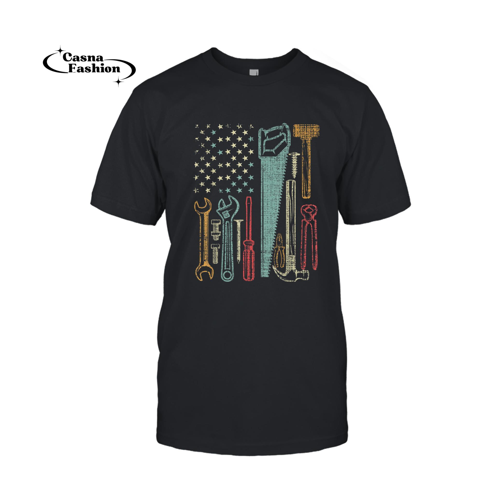 casnafashion_T-shirt_USA Flag Carpenter and Builder Tools T-Shirt_T-shirt_Black