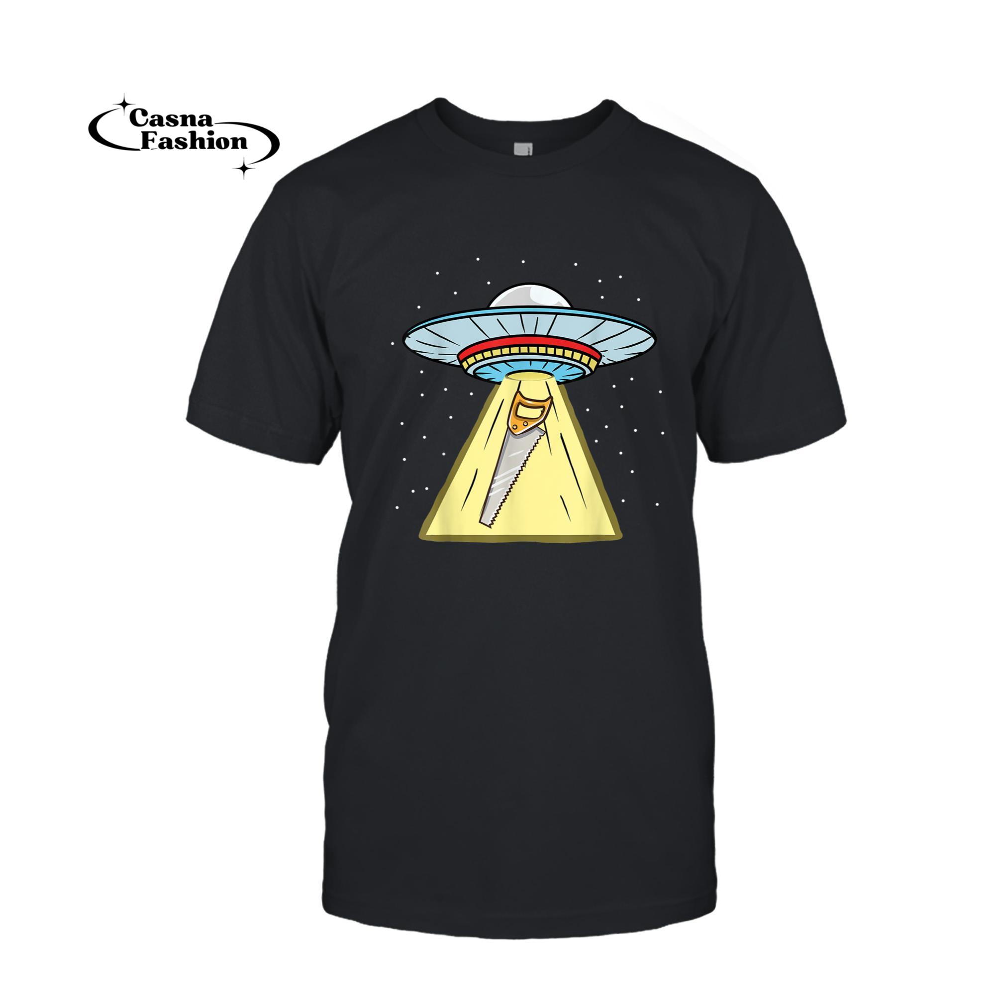 casnafashion_T-shirt_Ufo Abduction Handsaw Carpenter T-Shirt_T-shirt_Black