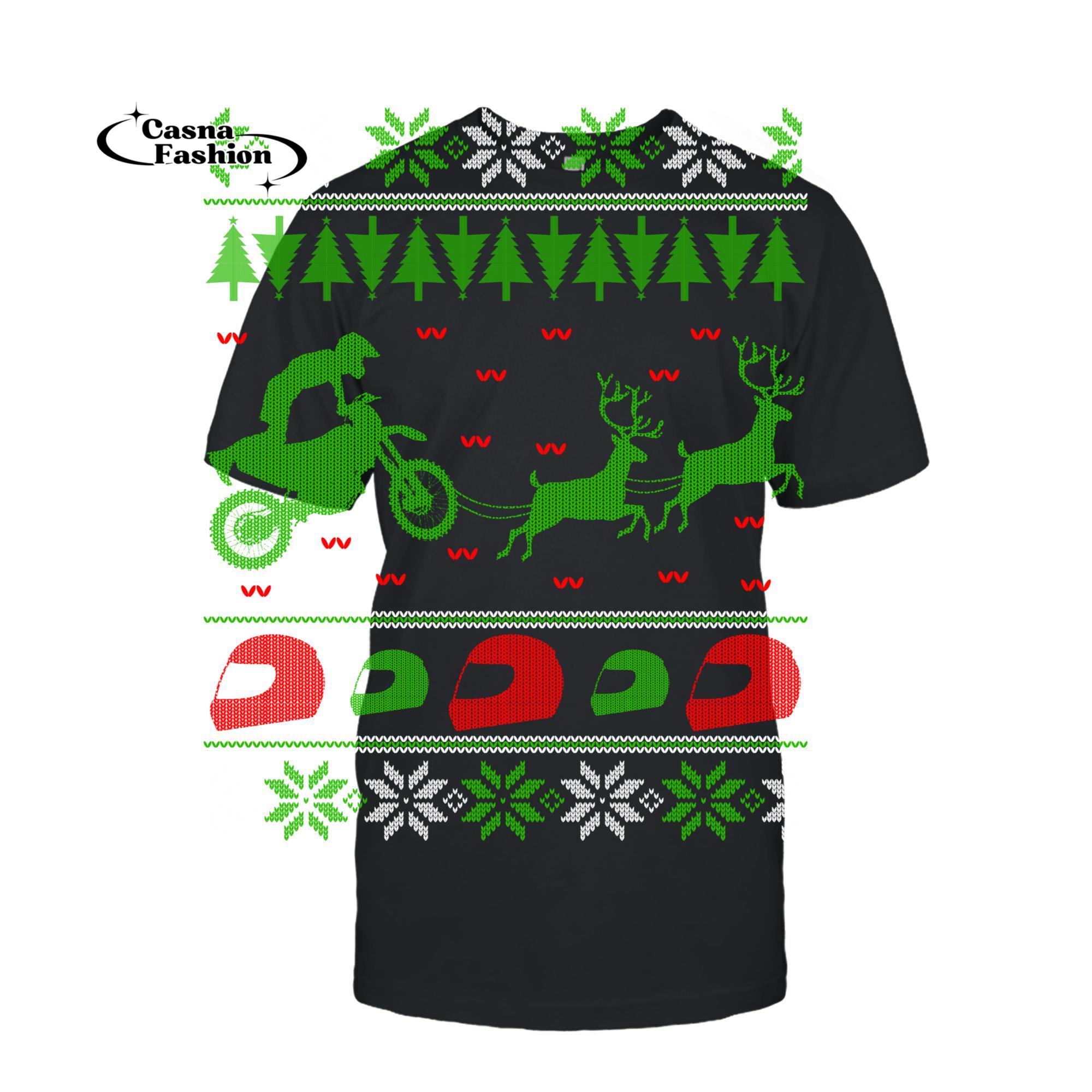 casnafashion_T-shirt_Ugly Christmas Sweater Motocross Biker Gift Sweatshirt_T-shirt_Black