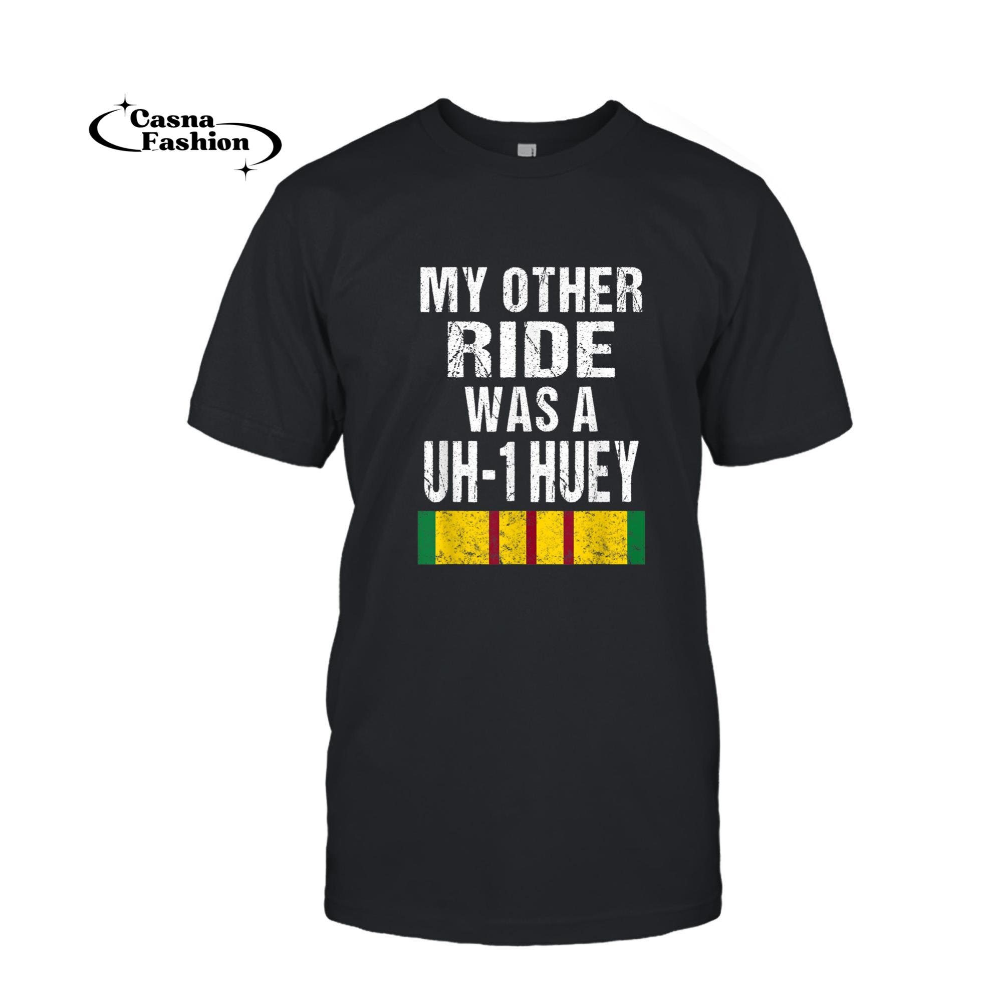 casnafashion_T-shirt_Vietnam Veteran Biker UH-1 Huey Helicopter Vet Gift T-Shirt_T-shirt_Black