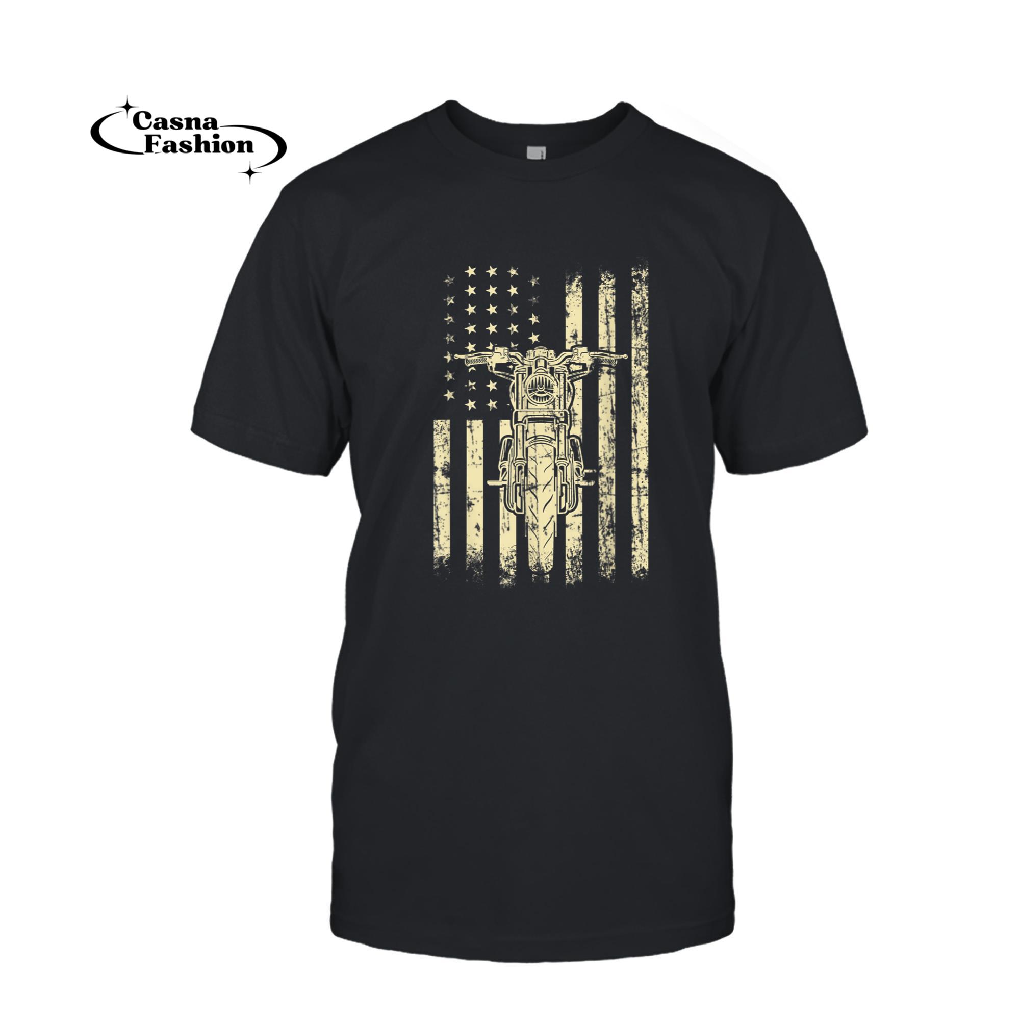 casnafashion_T-shirt_Vintage American Motorcycle American Flag Cool Biker Gift T-Shirt_T-shirt_Black