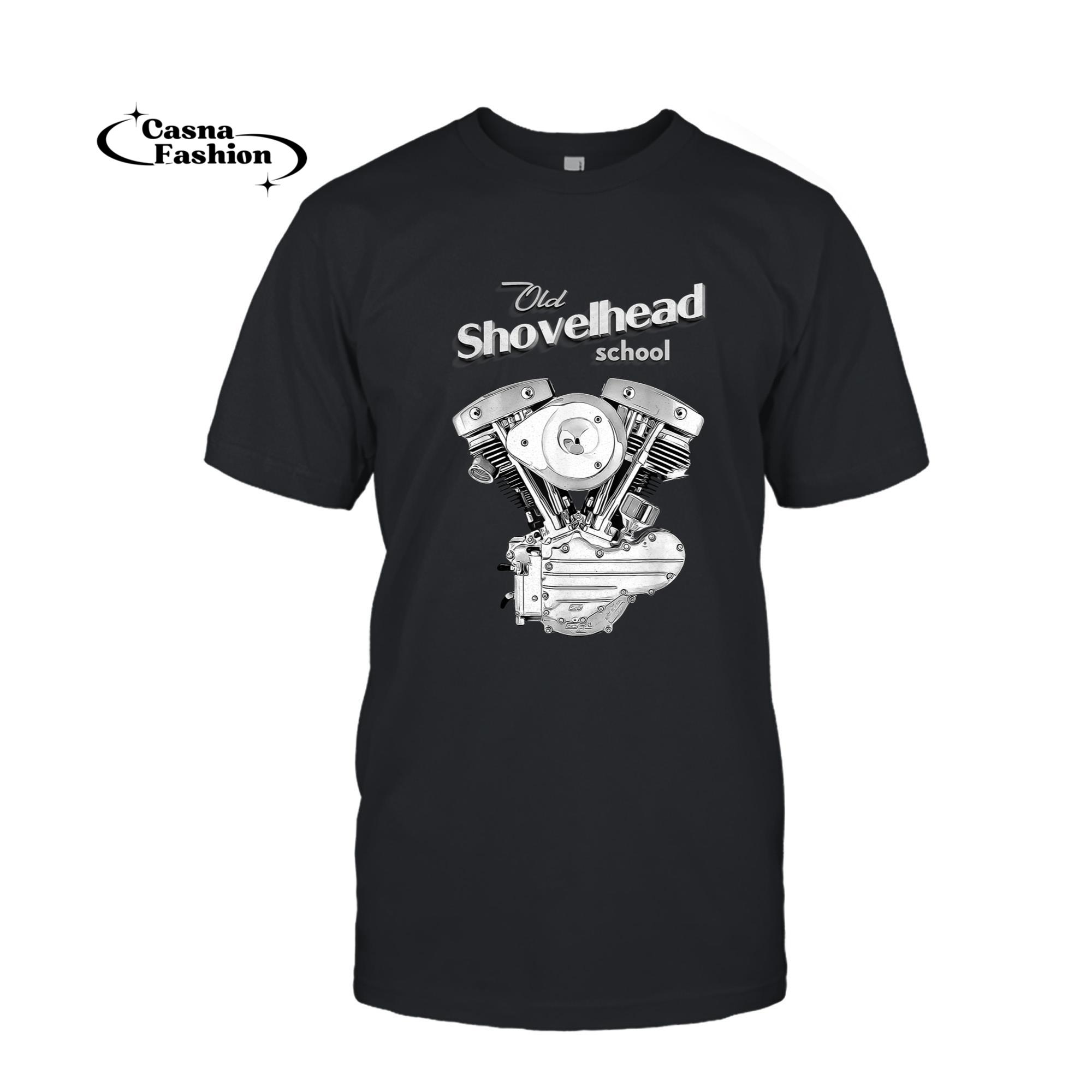 casnafashion_T-shirt_Vintage HD Shovelhead Motorcycle FLH Engine Motor Biker Gear T-Shirt_T-shirt_Black